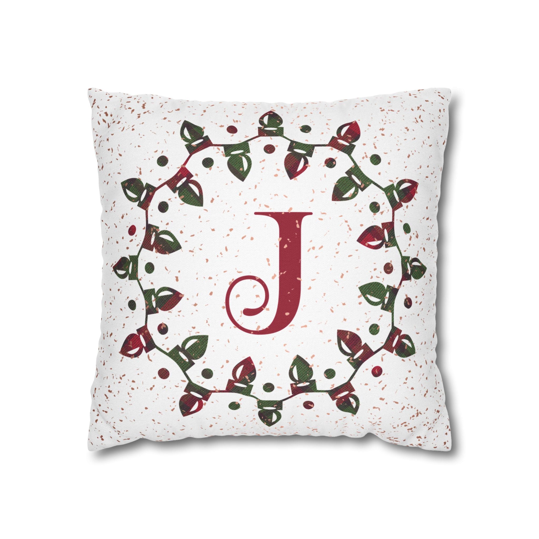 Monogram Christmas Lights, Personalized Monogram, Plaid Green, Throw Pillow Case