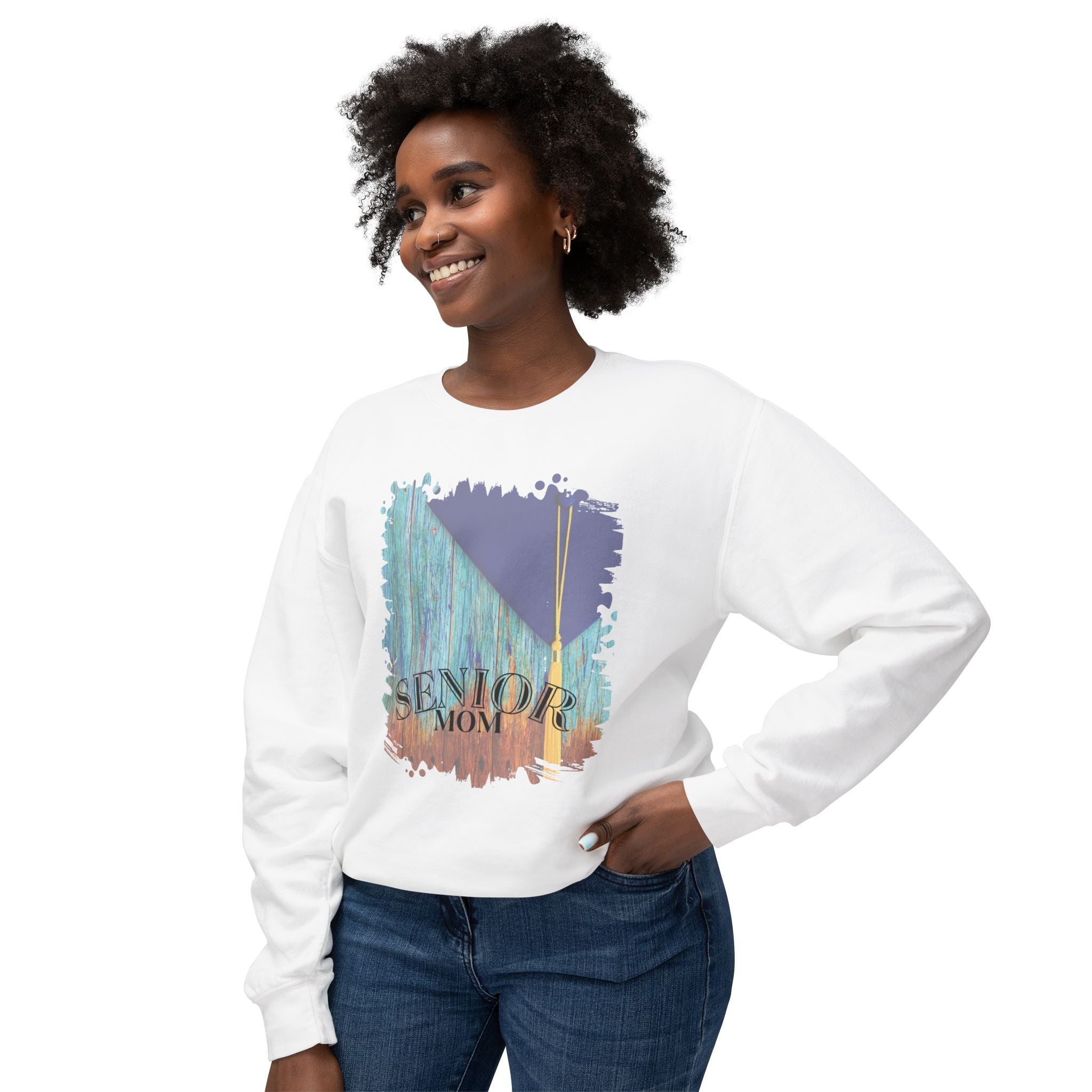 Senior Mom, 2025 Graduation, Unisex Lightweight Crewneck Sweatshirt