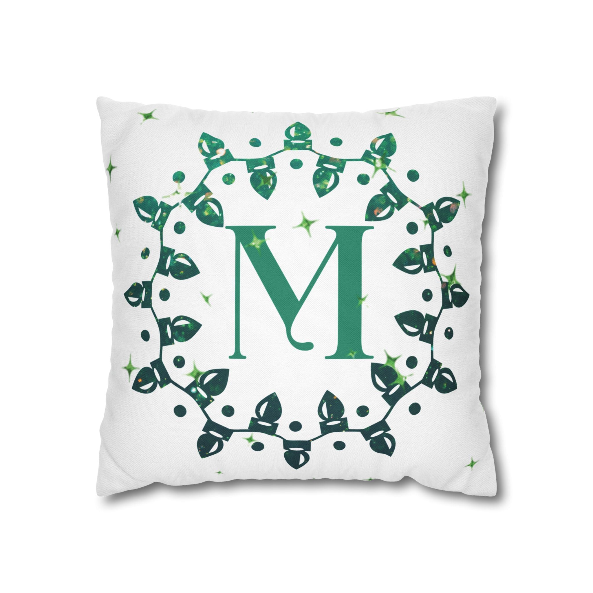 Monogram Christmas Lights, Personalized Monogram, Green Lights, Throw Pillow Case