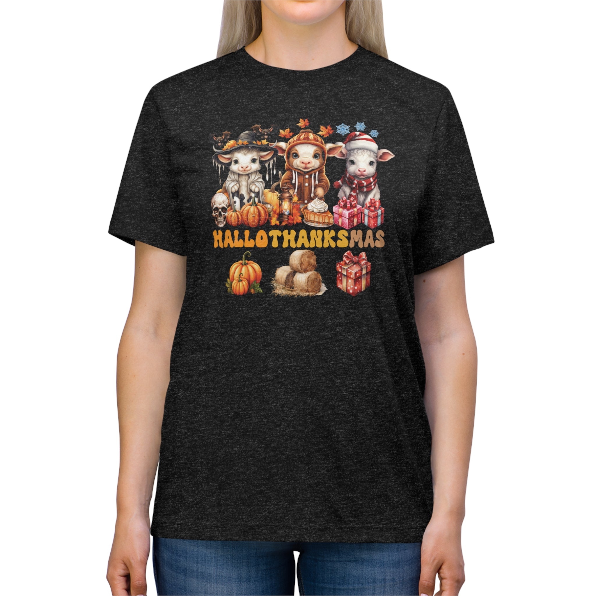 Spooky to Jolly - All-Season Celebration HalloThanksMas Tee (4), Unisex Triblend T-Shirt