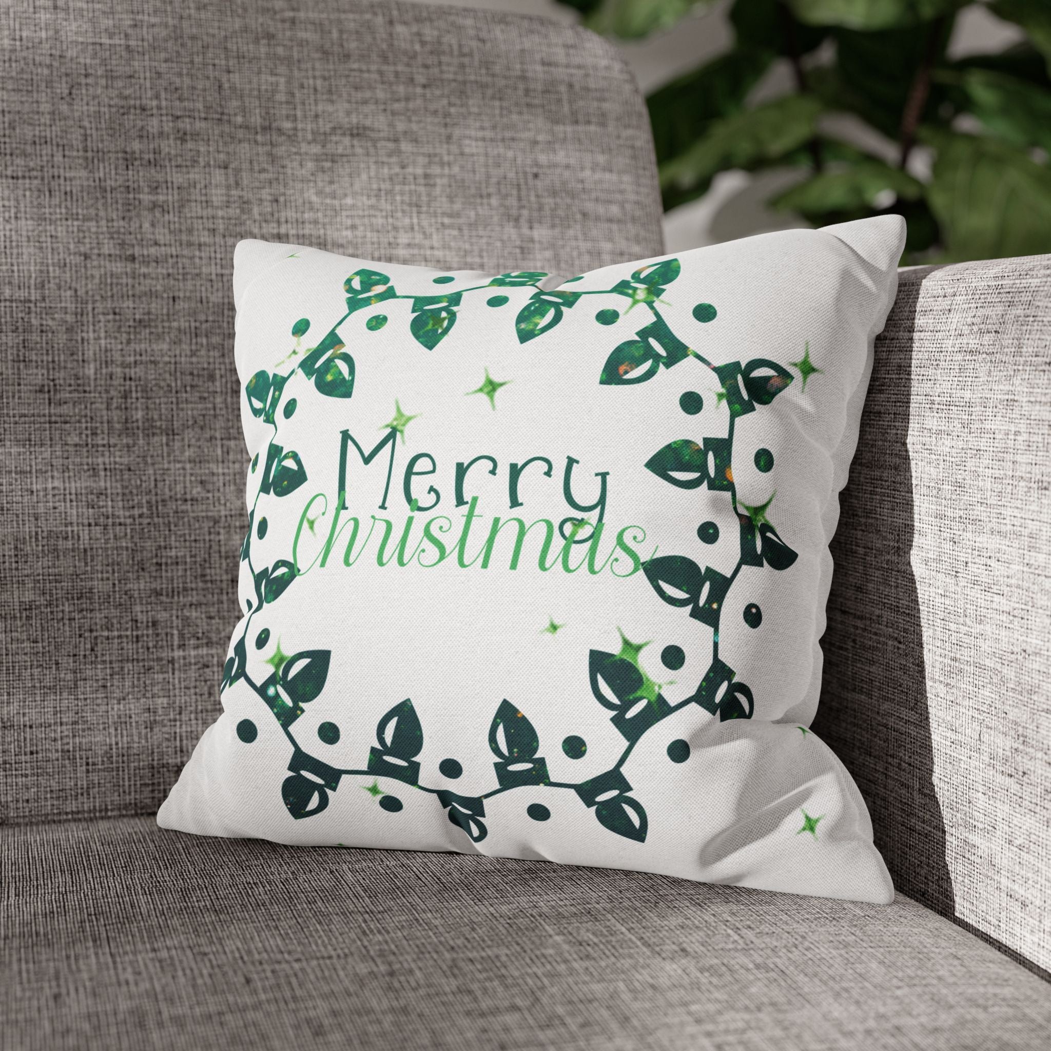 Merry Christmas Christmas Lights, Green Lights, Throw Pillow Case