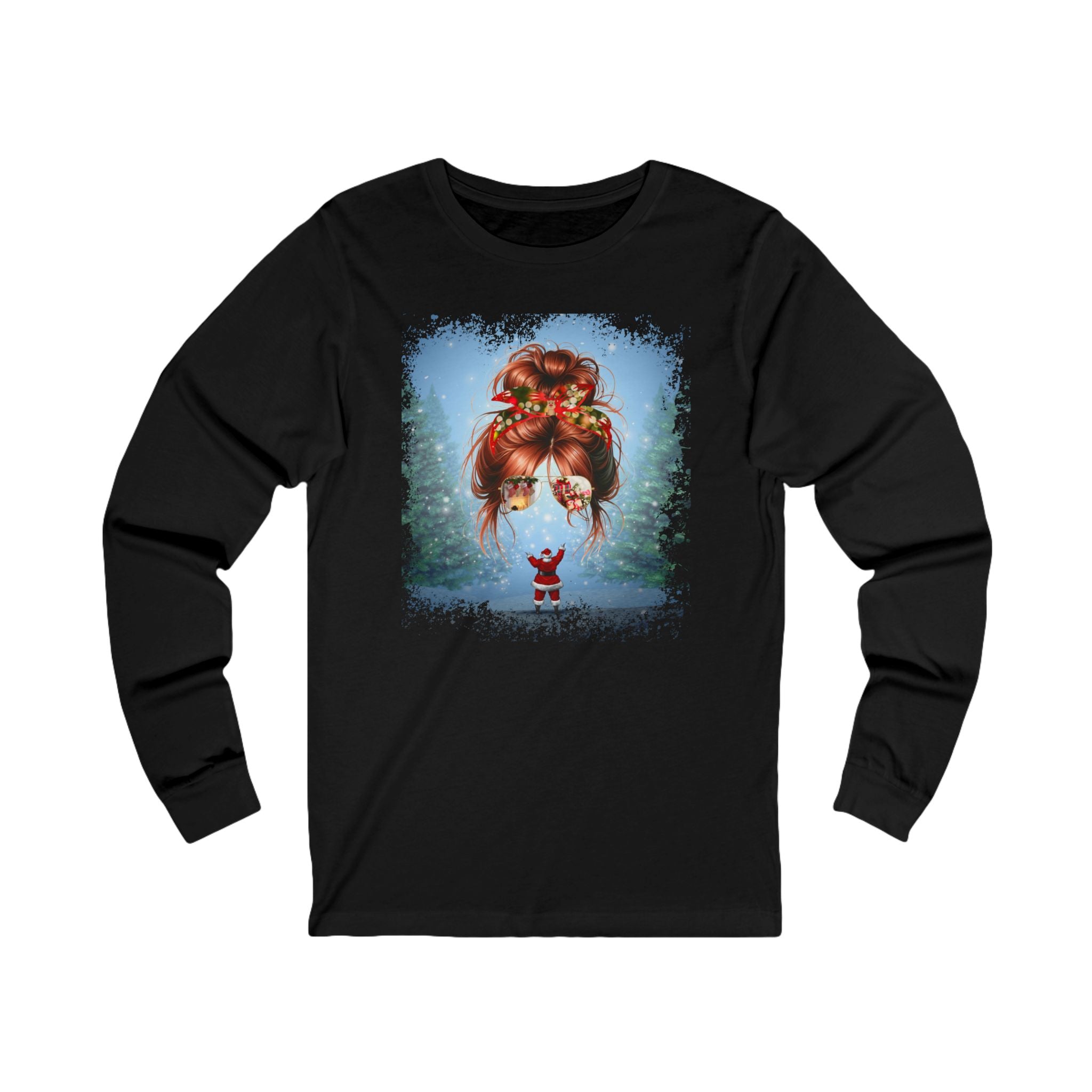 Santa, Red Hair Messy Bun, Unisex Jersey Long Sleeve Tee