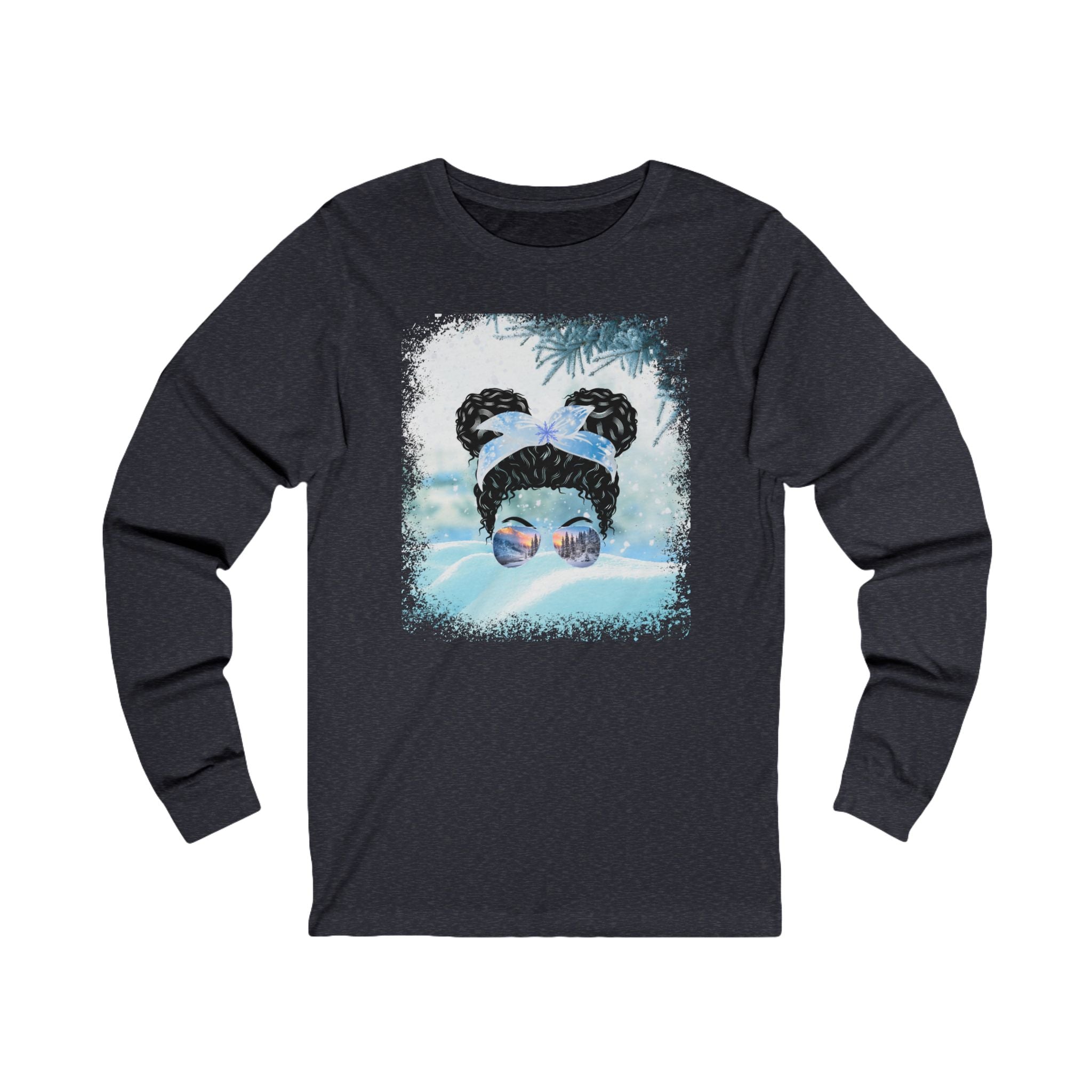 Snow, Black Hair Messy Bun, Unisex Jersey Long Sleeve Tee