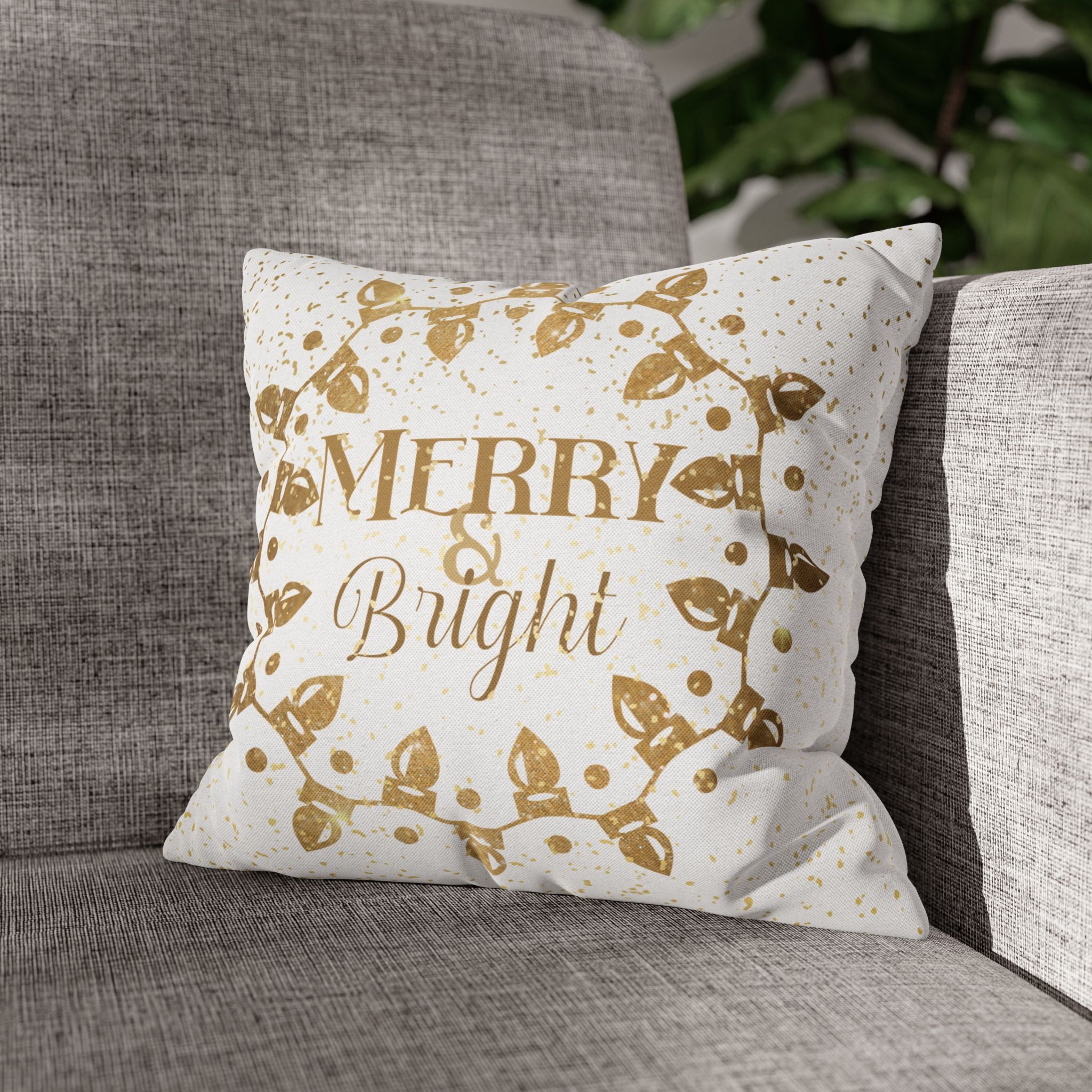 Merry & Bright Christmas Lights, Yellow Lights, Throw Pillow Case