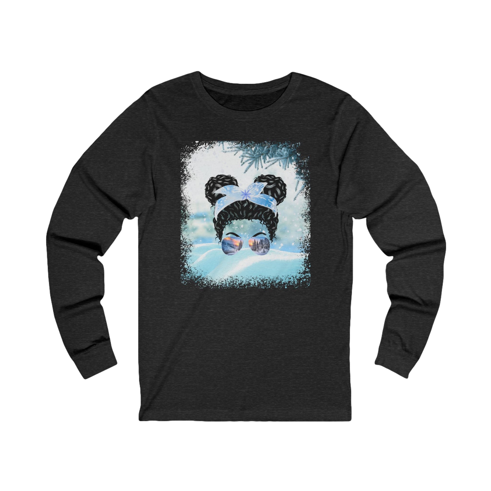 Snow, Black Hair Messy Bun, Unisex Jersey Long Sleeve Tee