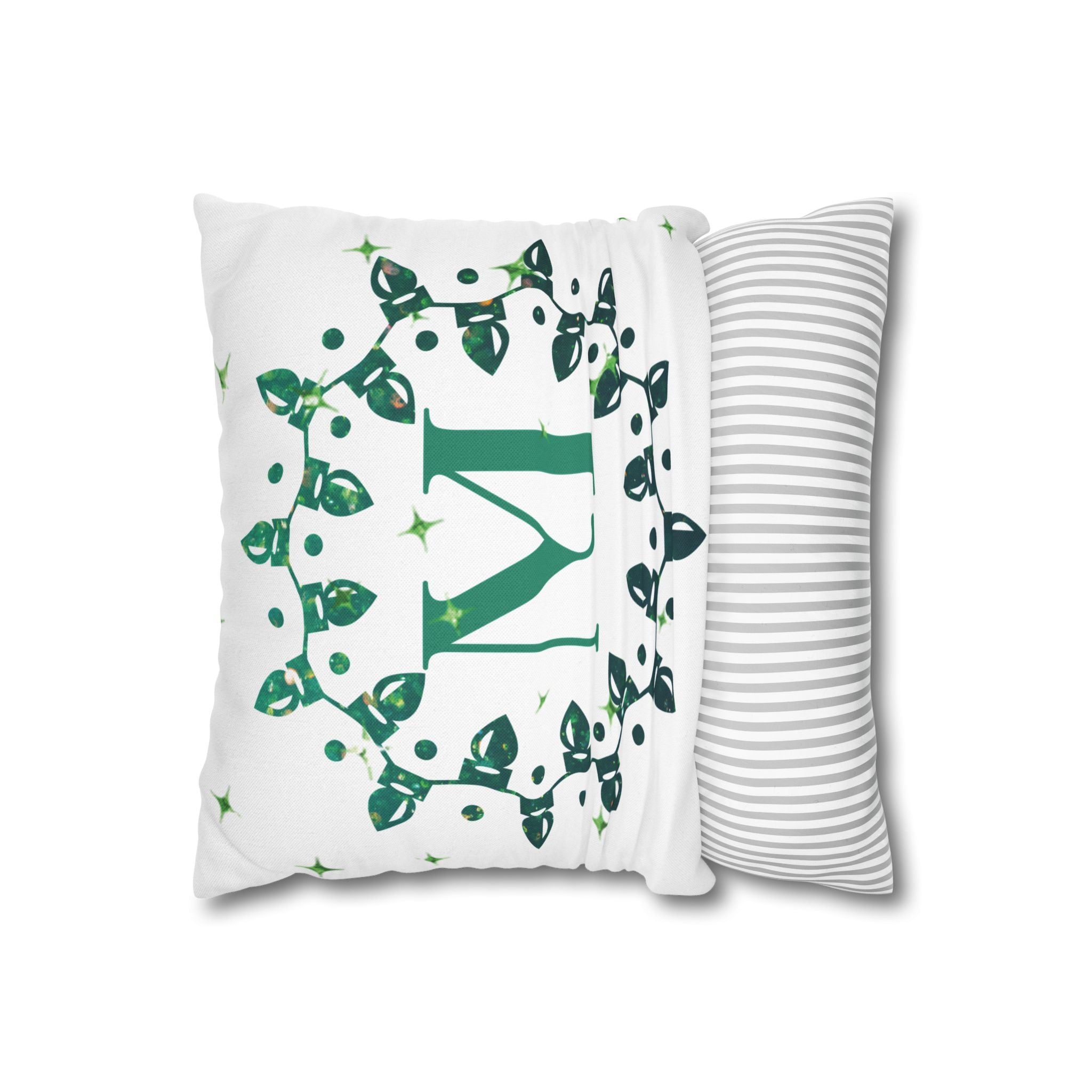 Monogram Christmas Lights, Personalized Monogram, Green Lights, Throw Pillow Case