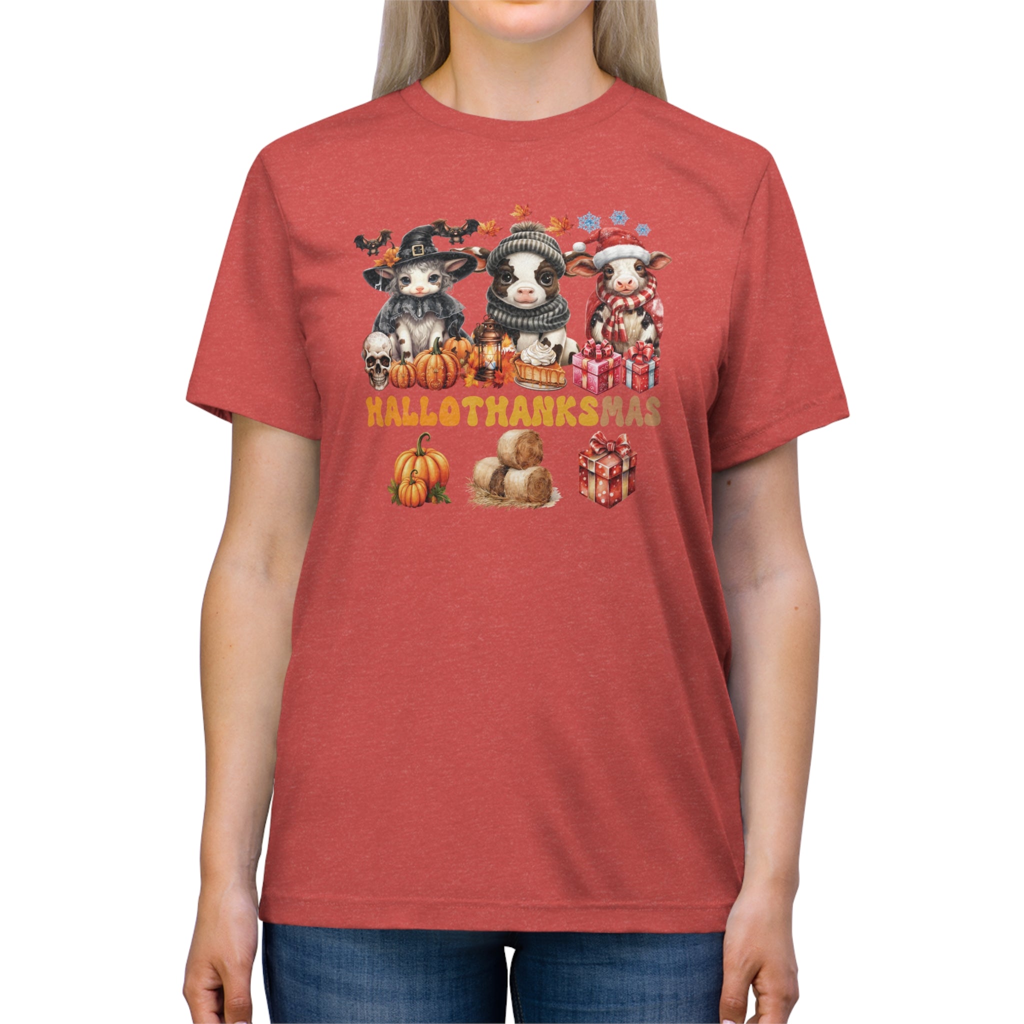 Spooky to Jolly - All-Season Celebration HalloThanksMas Tee (3), Unisex Triblend T-Shirt