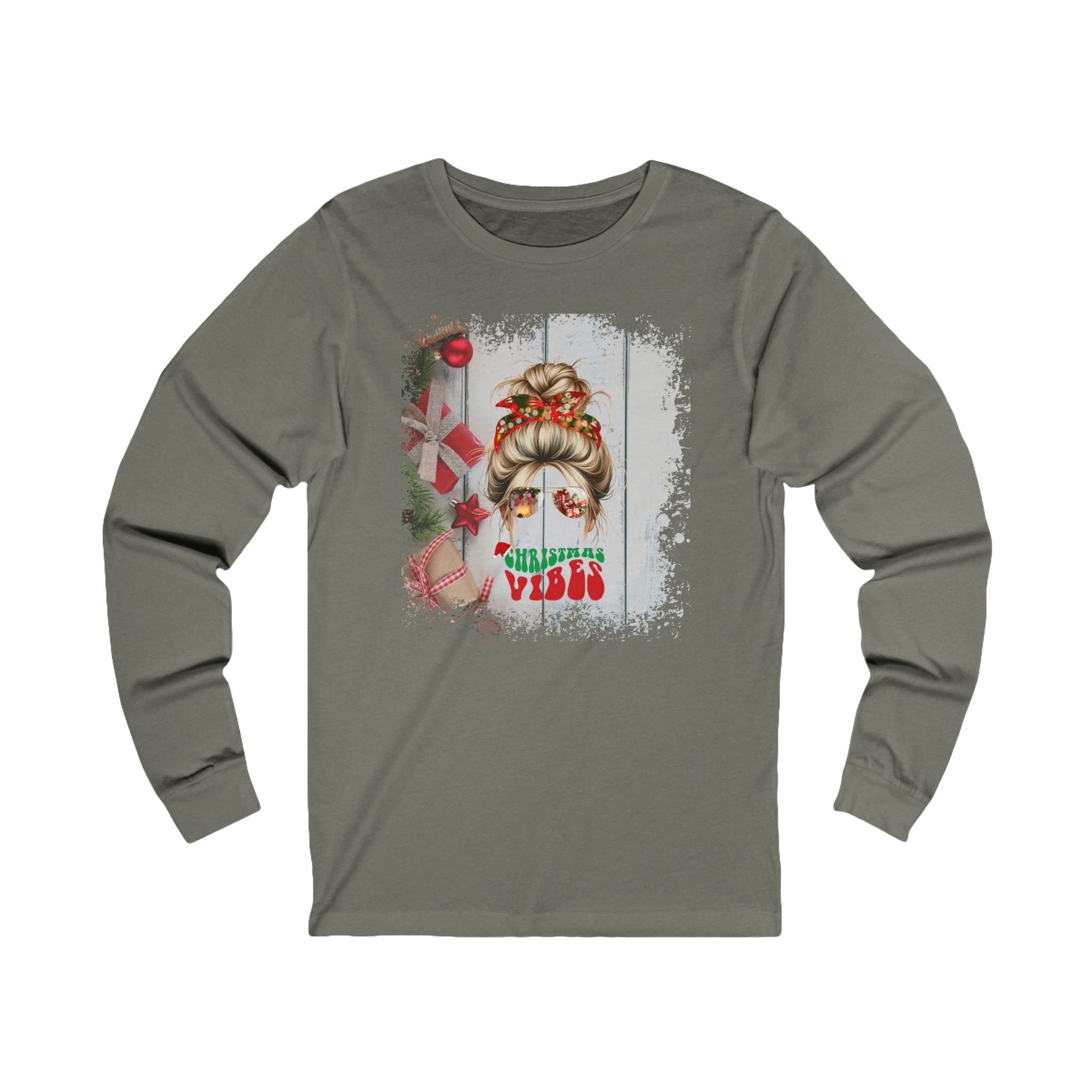 Christmas Vibes Christmas Presents, Blond Hair Messy Bun, Unisex Jersey Long Sleeve Tee