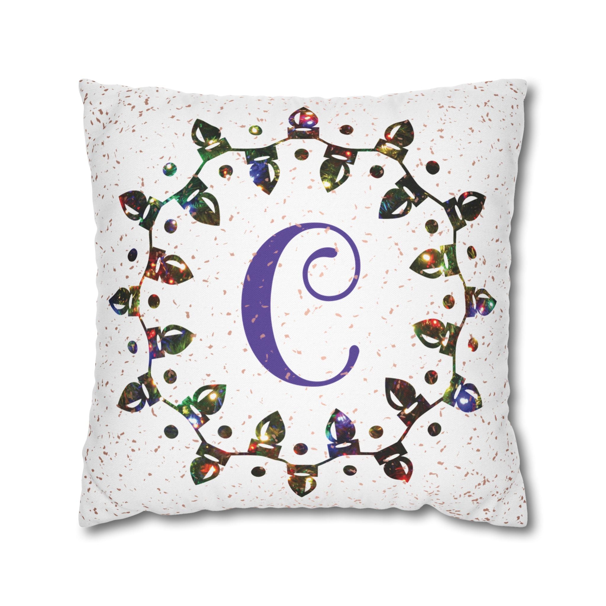 Monogram Christmas Lights, Personalized Monogram, Colored Lights, Throw Pillow Case