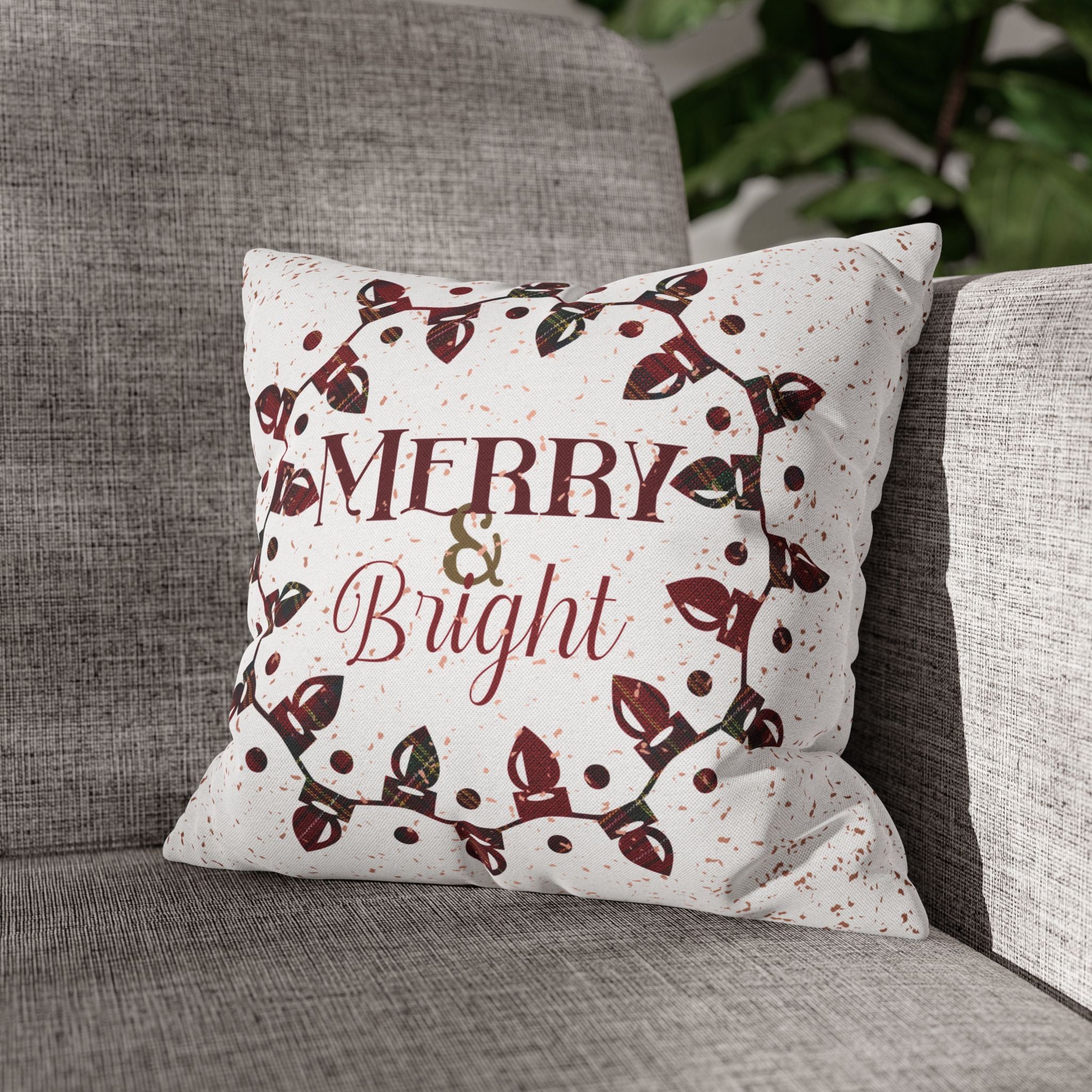 Merry & Bright Christmas Lights, Plaid Red, Throw Pillow Case