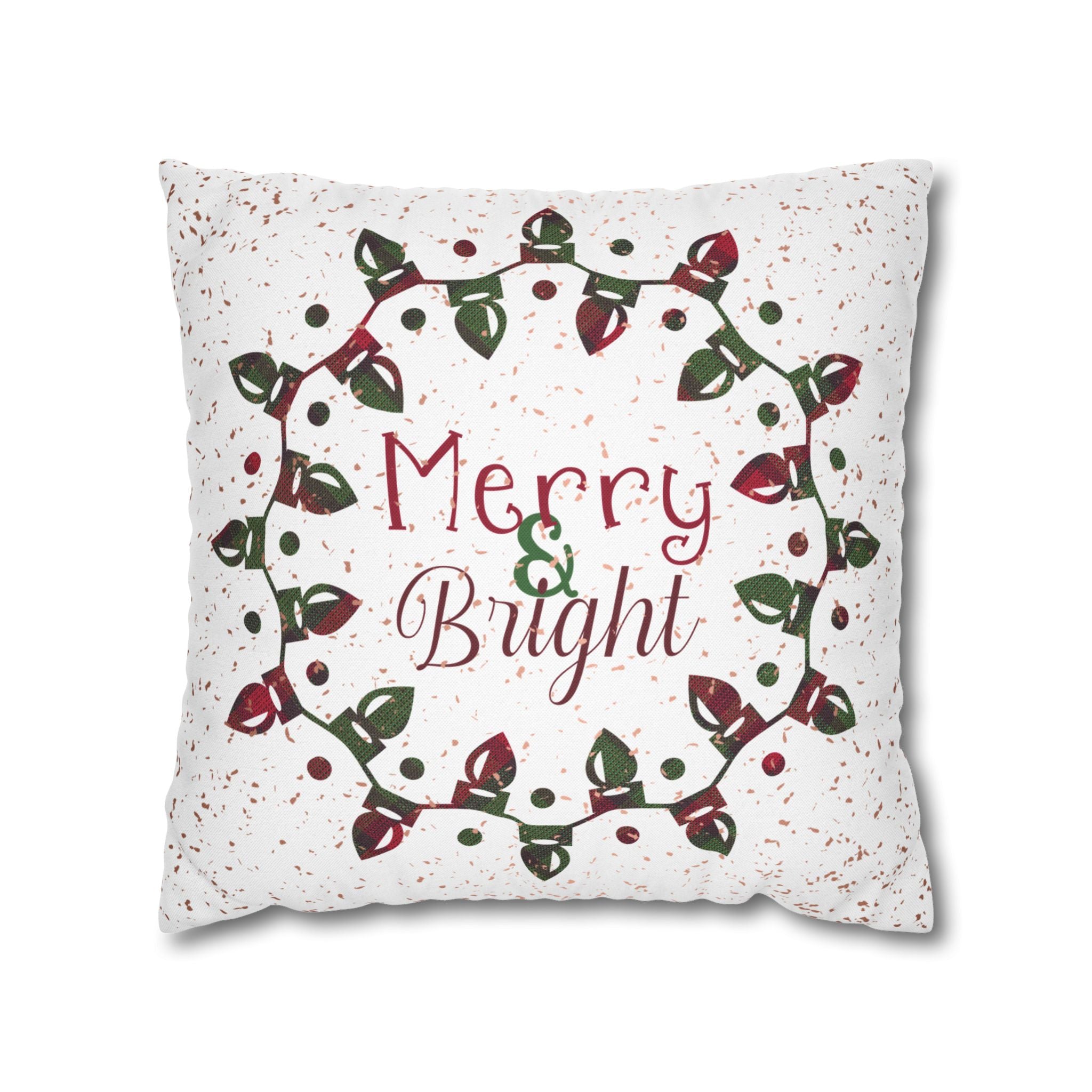 Merry & Bright Christmas Lights, Plaid Green, Throw Pillow Case