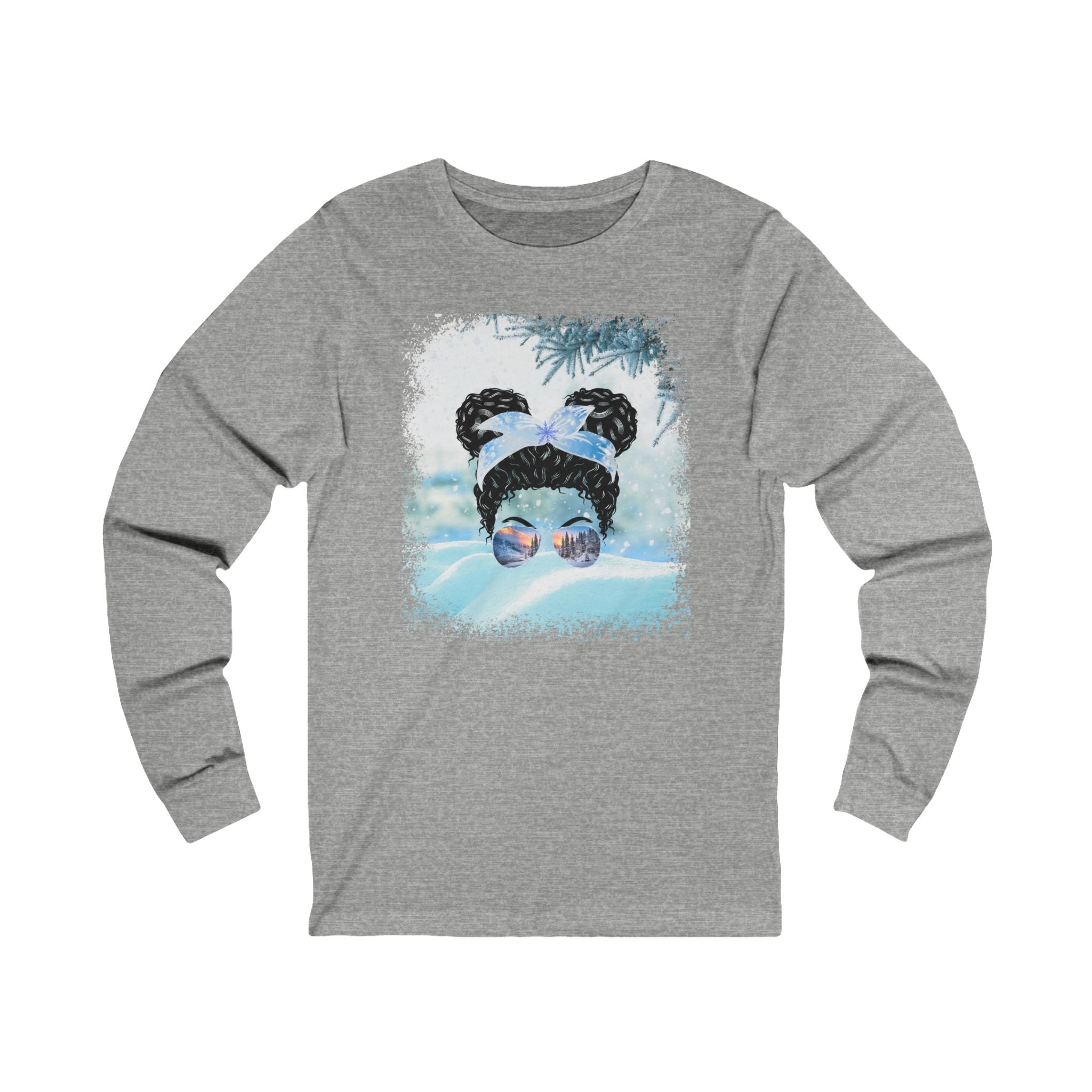 Snow, Black Hair Messy Bun, Unisex Jersey Long Sleeve Tee