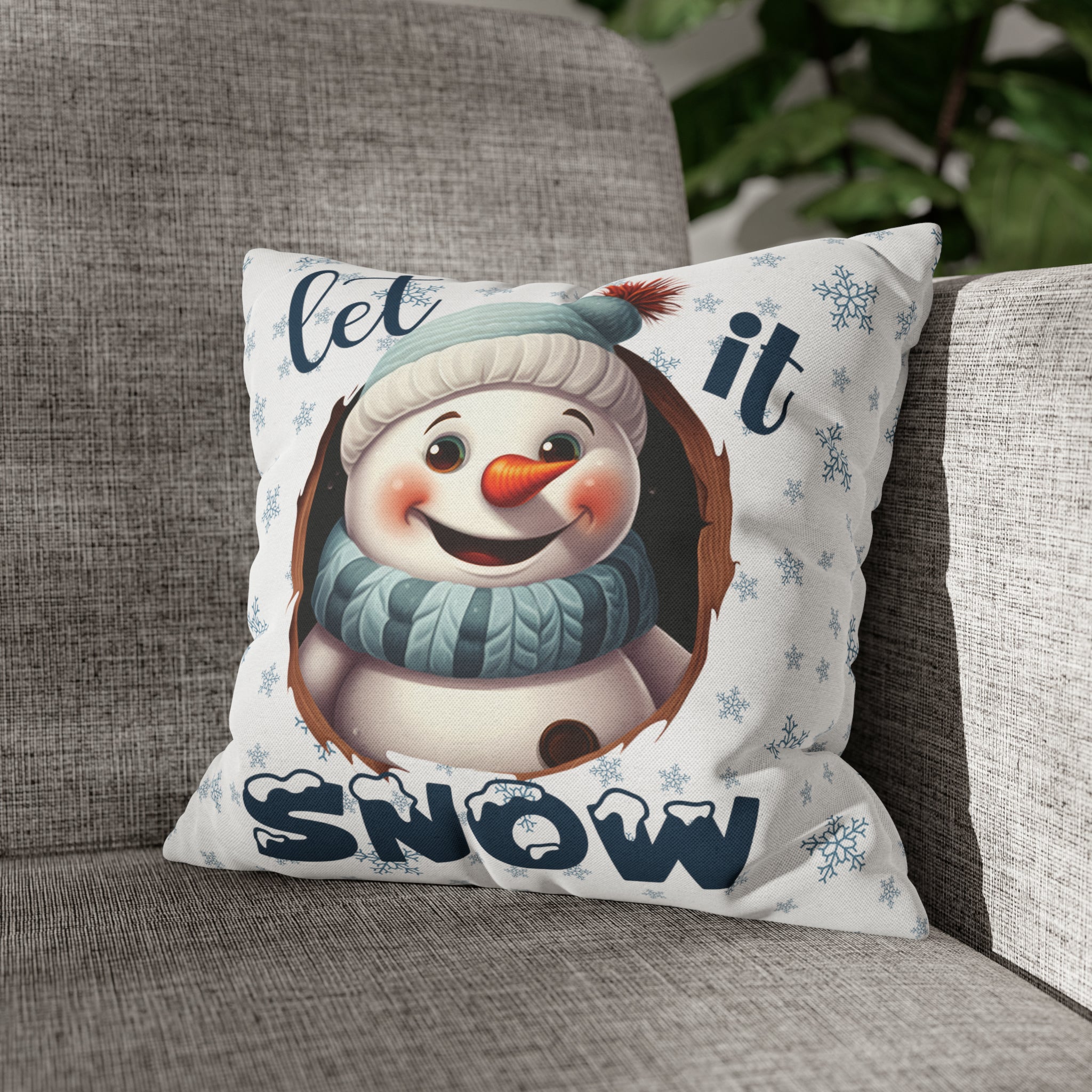 Winter Throw Pillow Cover, Throw Pillow Case, Winter Theme, Snowman, Let it Snow, Square Pillow Case, Snowman 1