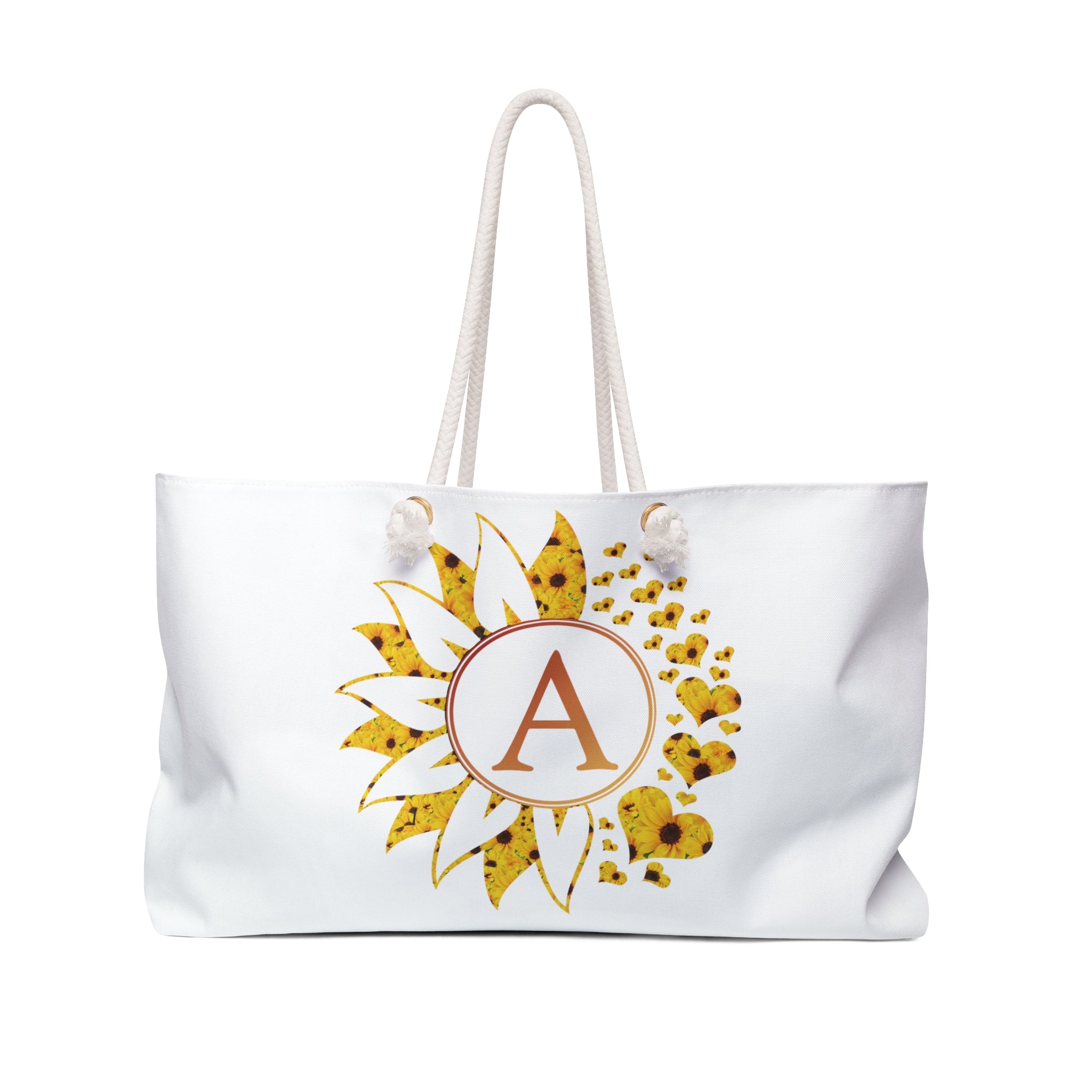 Flower & Hearts Personalized Monogram Weekender Bag, Sunflower All & Hearts