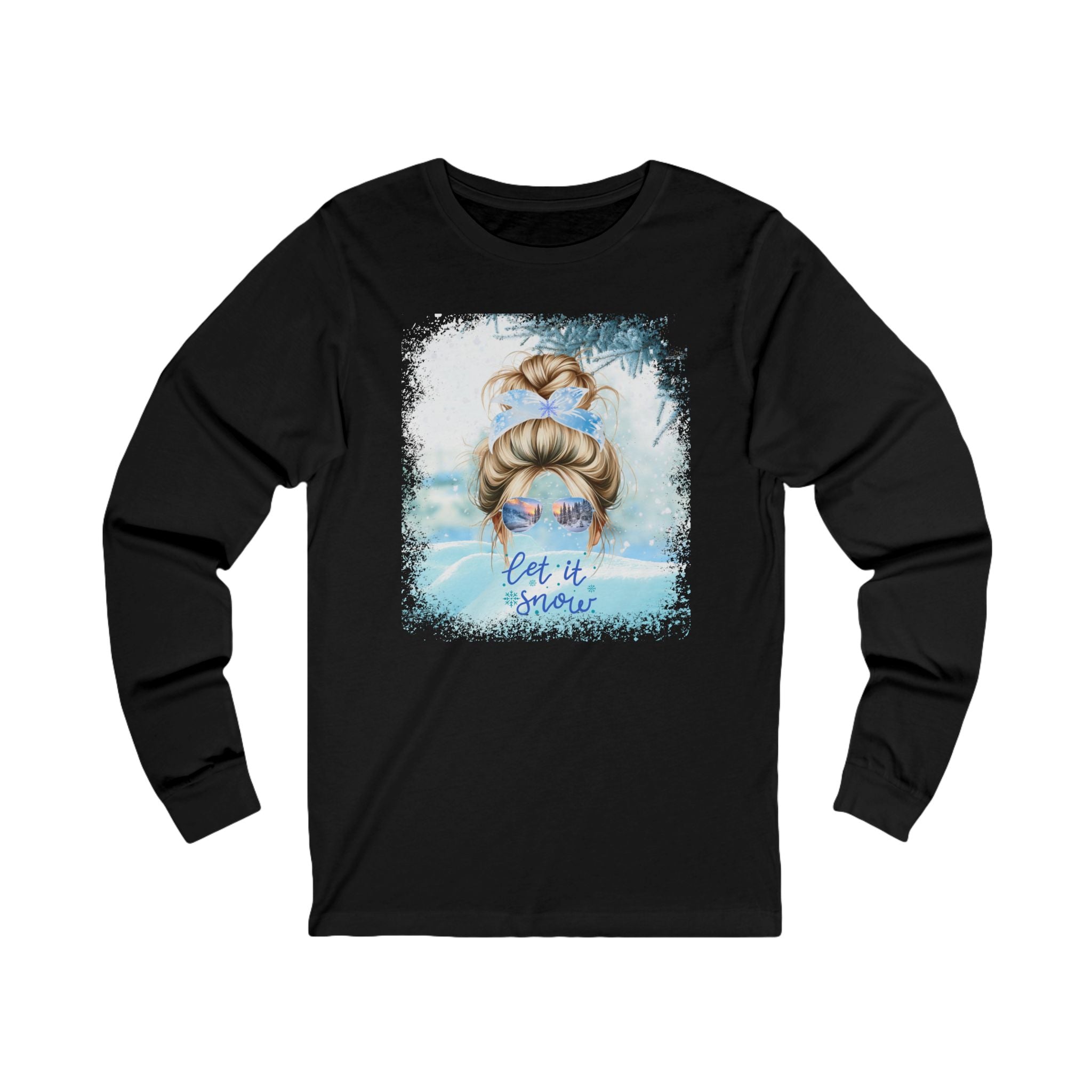 Let it Snow, Snow, Blond Hair Messy Bun, Unisex Jersey Long Sleeve Tee