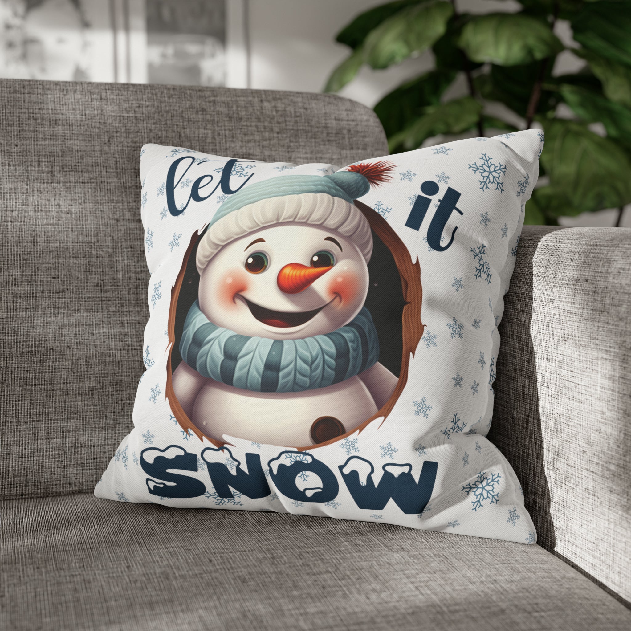 Winter Throw Pillow Cover, Throw Pillow Case, Winter Theme, Snowman, Let it Snow, Square Pillow Case, Snowman 1