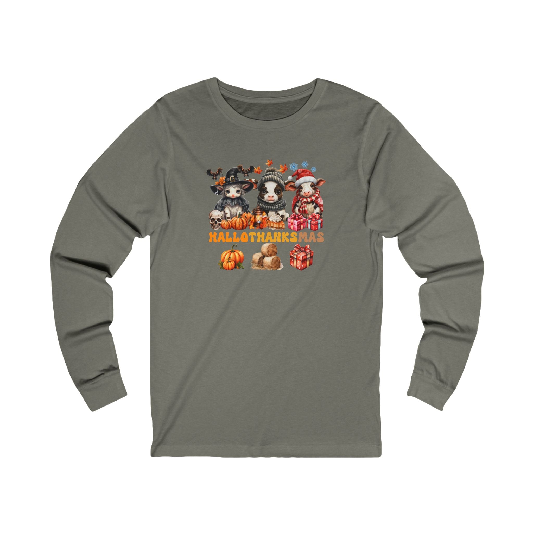 Spooky to Jolly - All-Season Celebration HalloThanksMas Tee (3), Unisex Jersey Long Sleeve Tee