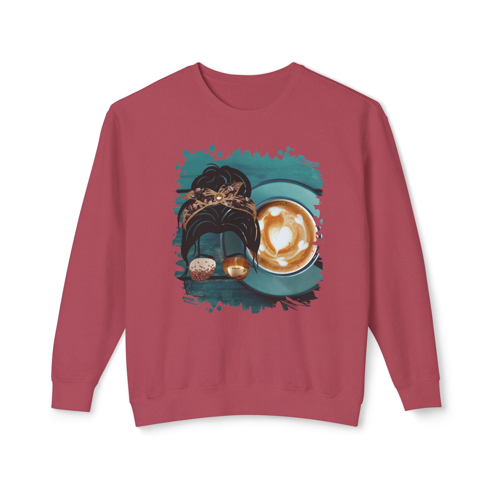 Coffee Cup, Dark Hair Messy Bun, Unisex Lightweight Crewneck Sweatshirt