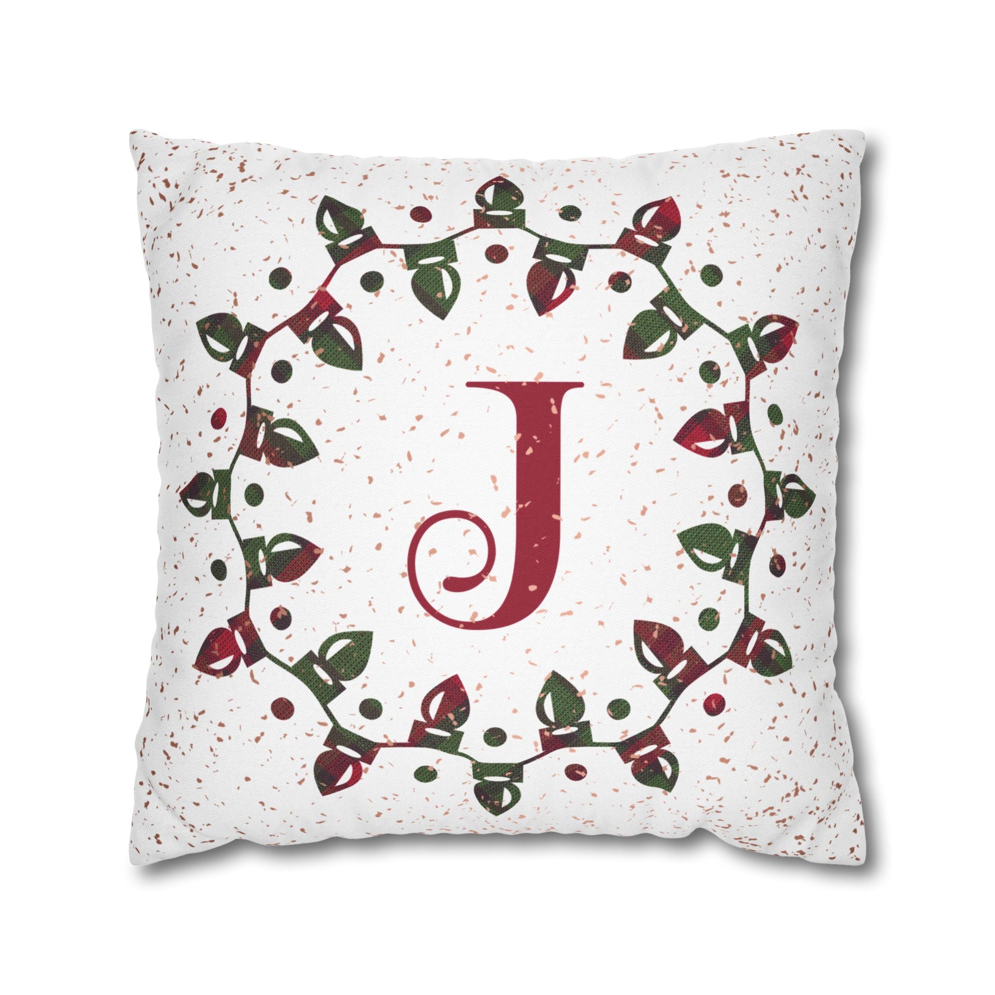 Monogram Christmas Lights, Personalized Monogram, Plaid Green, Throw Pillow Case