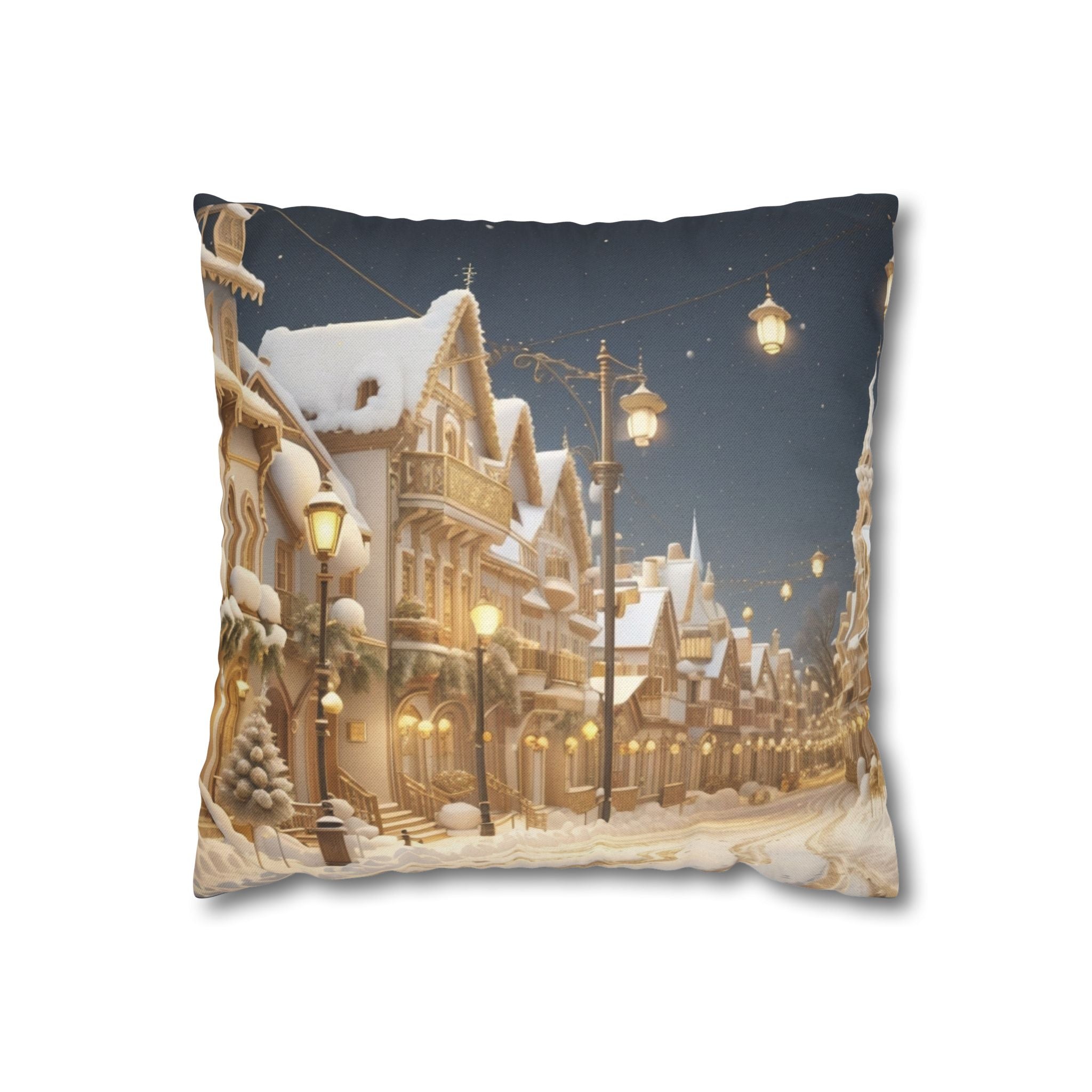 Vintage Winter Town, Throw Pillow Case