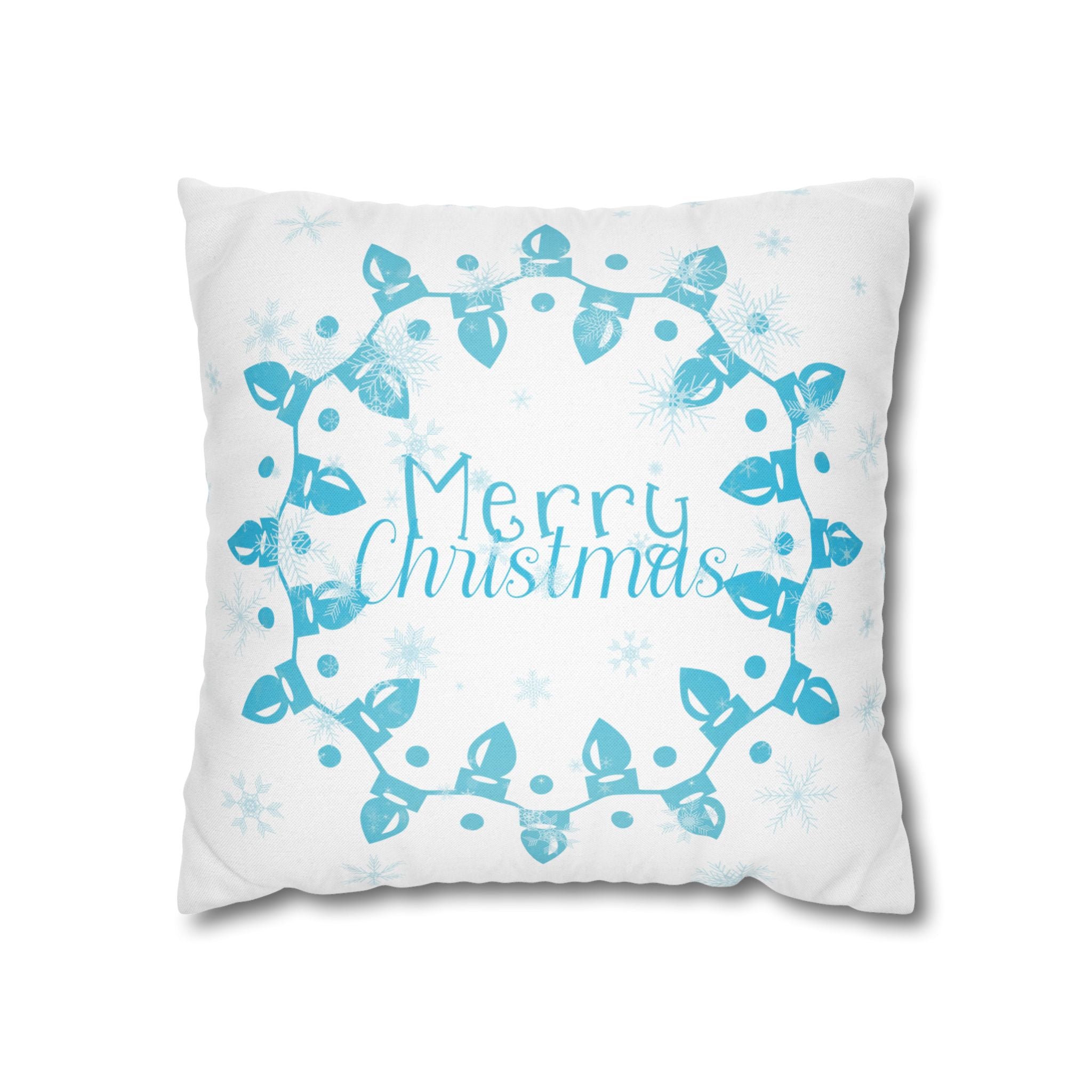 Merry Christmas Christmas Lights, Blue Lights, Throw Pillow Case