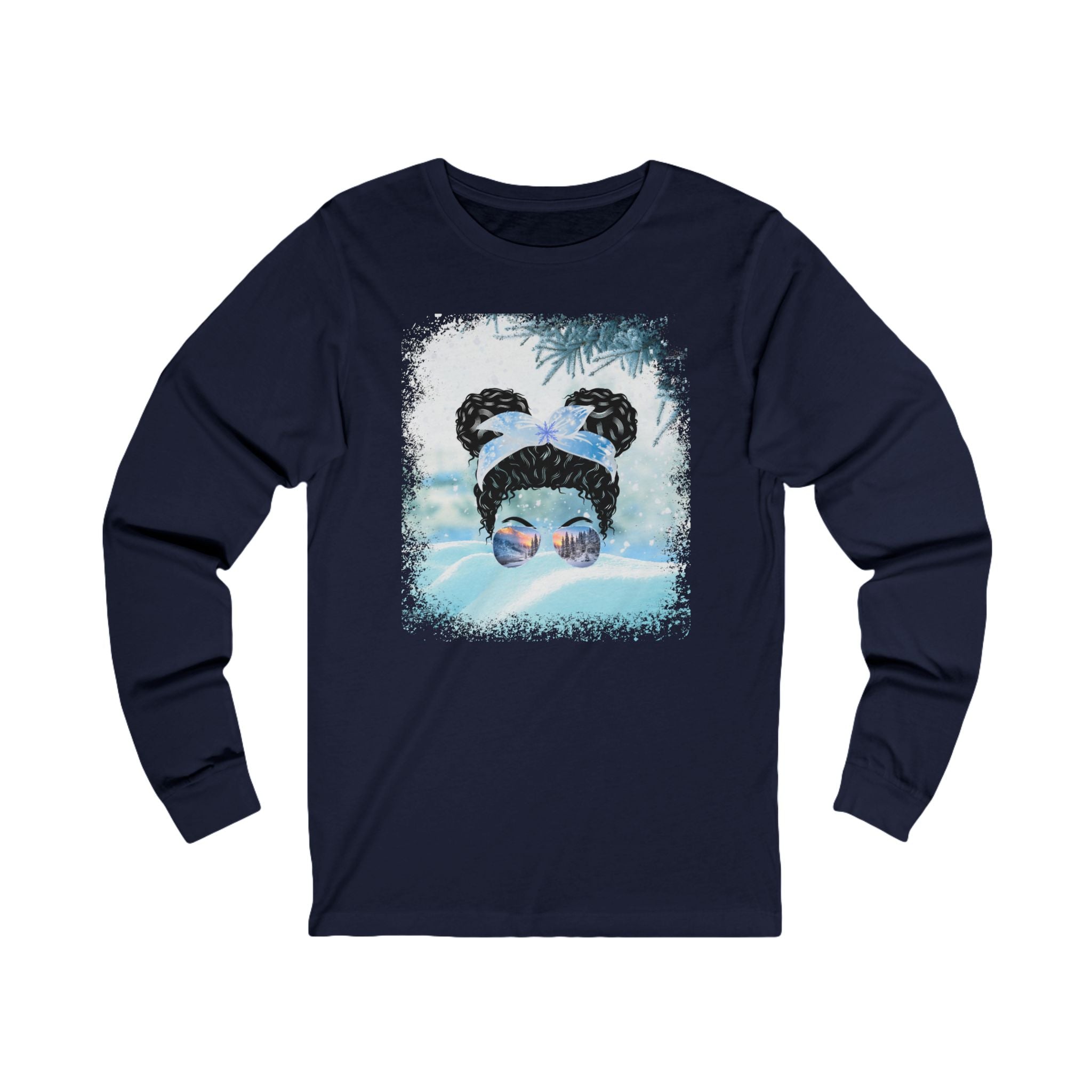 Snow, Black Hair Messy Bun, Unisex Jersey Long Sleeve Tee