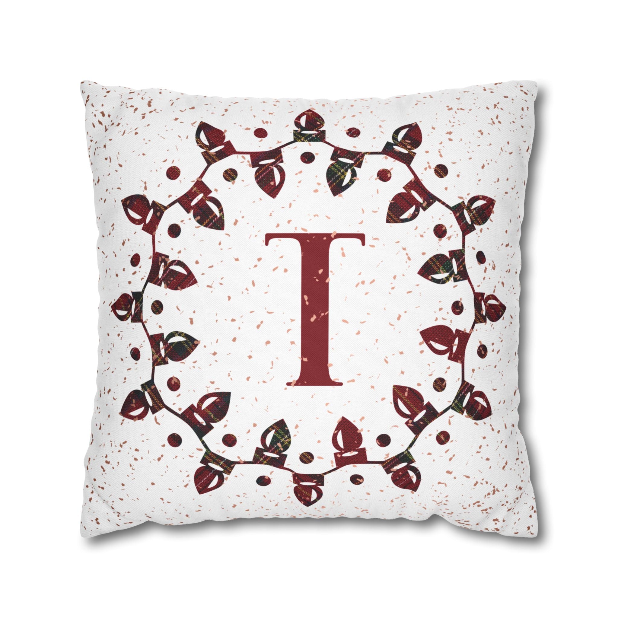 Monogram Christmas Lights, Personalized Monogram, Plaid Red, Throw Pillow Case