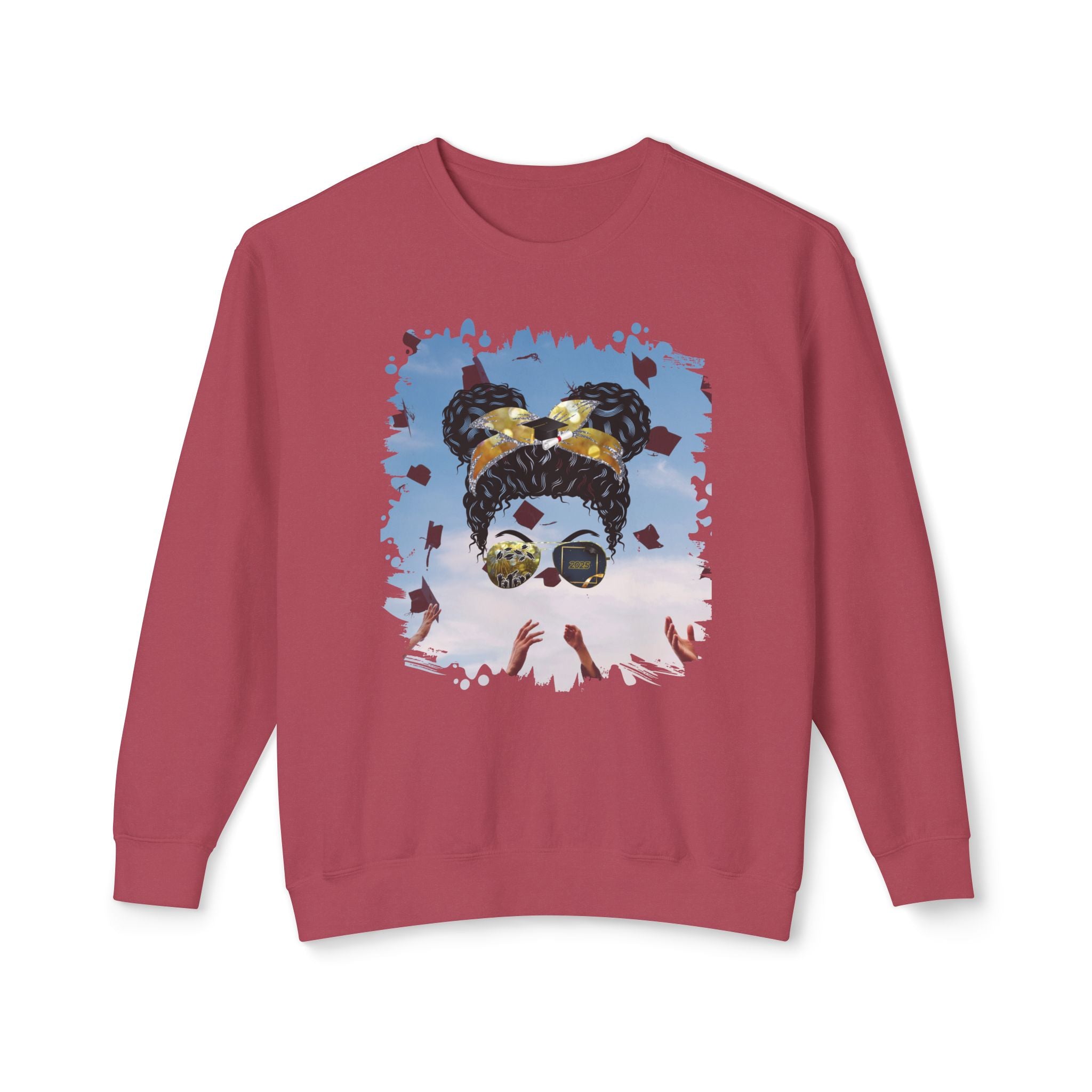 Celebration, Black Hair Messy Bun, Unisex Lightweight Crewneck Sweatshirt