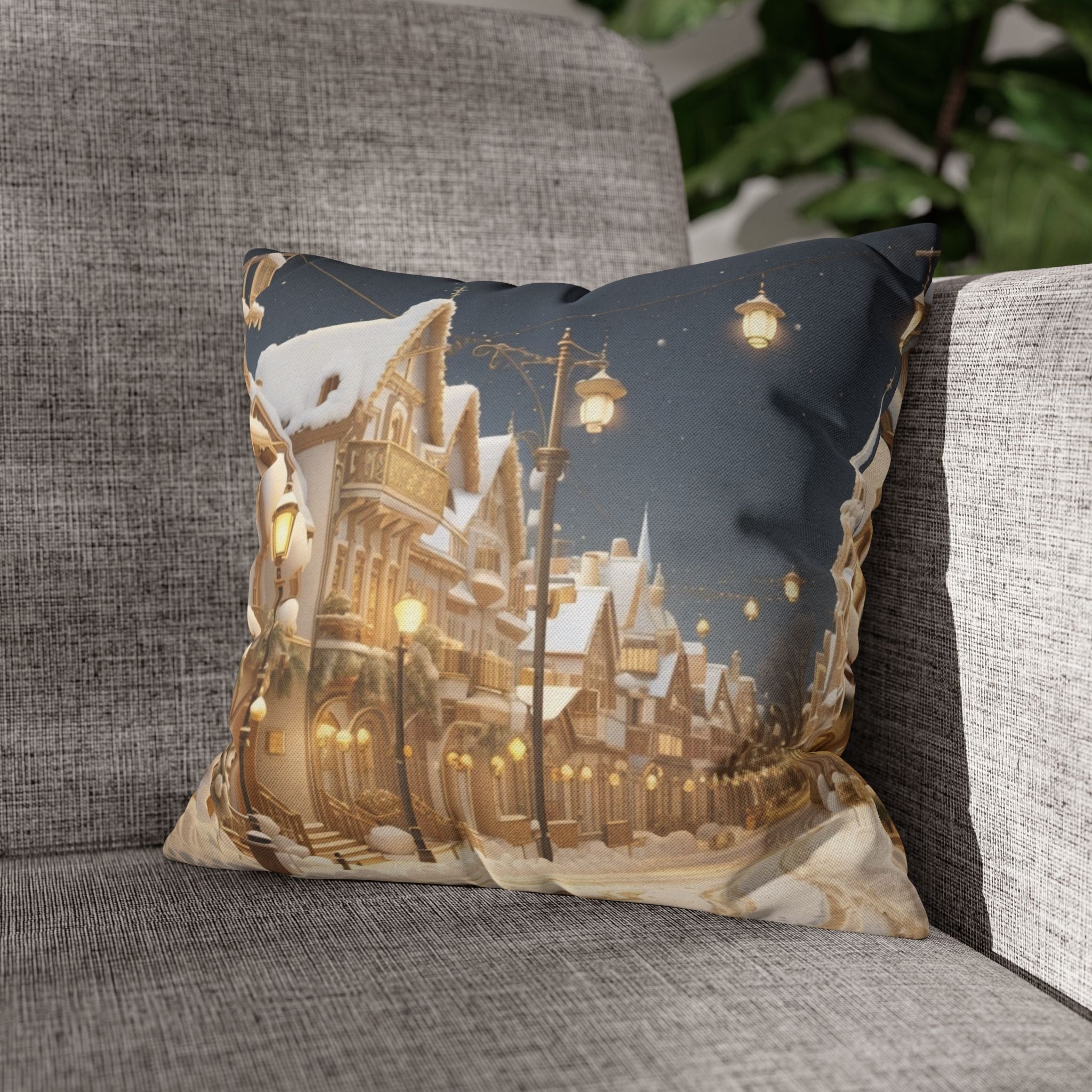 Vintage Winter Town, Throw Pillow Case