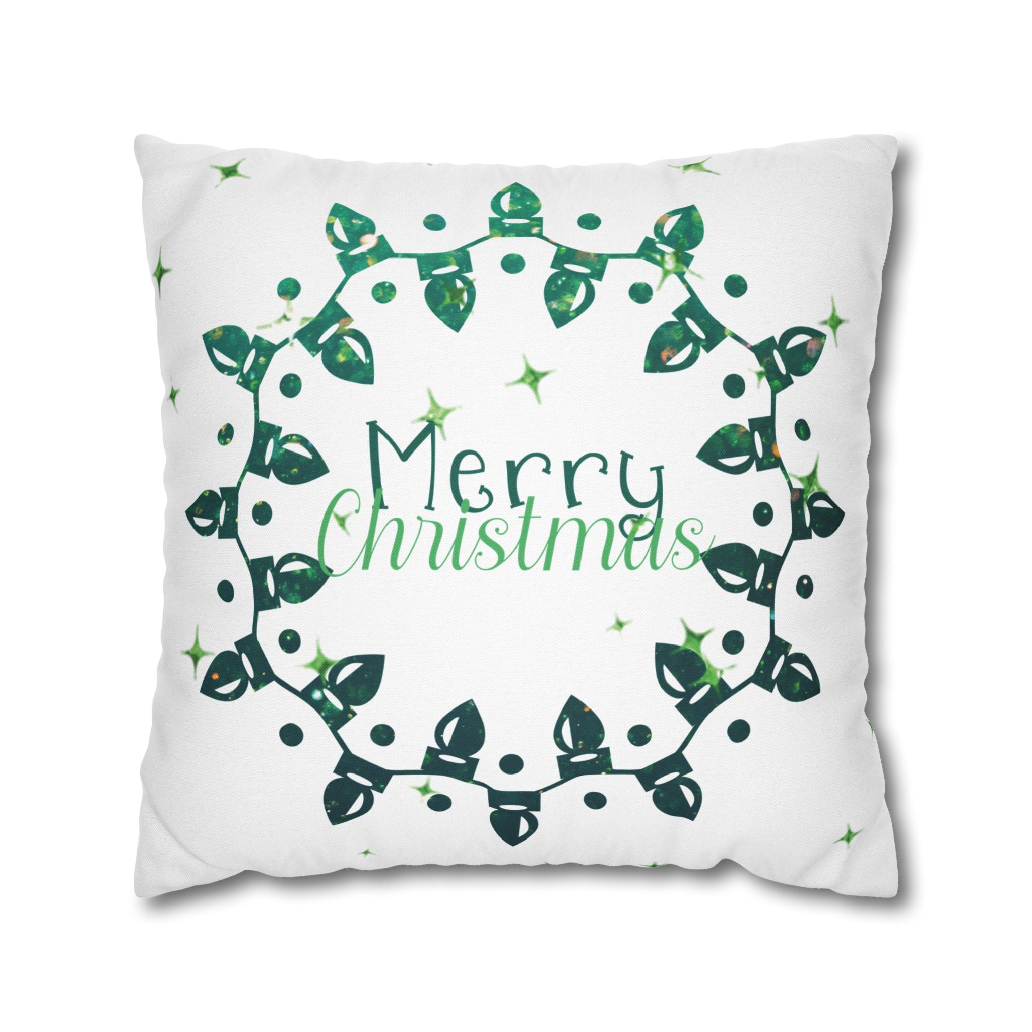 Merry Christmas Christmas Lights, Green Lights, Throw Pillow Case