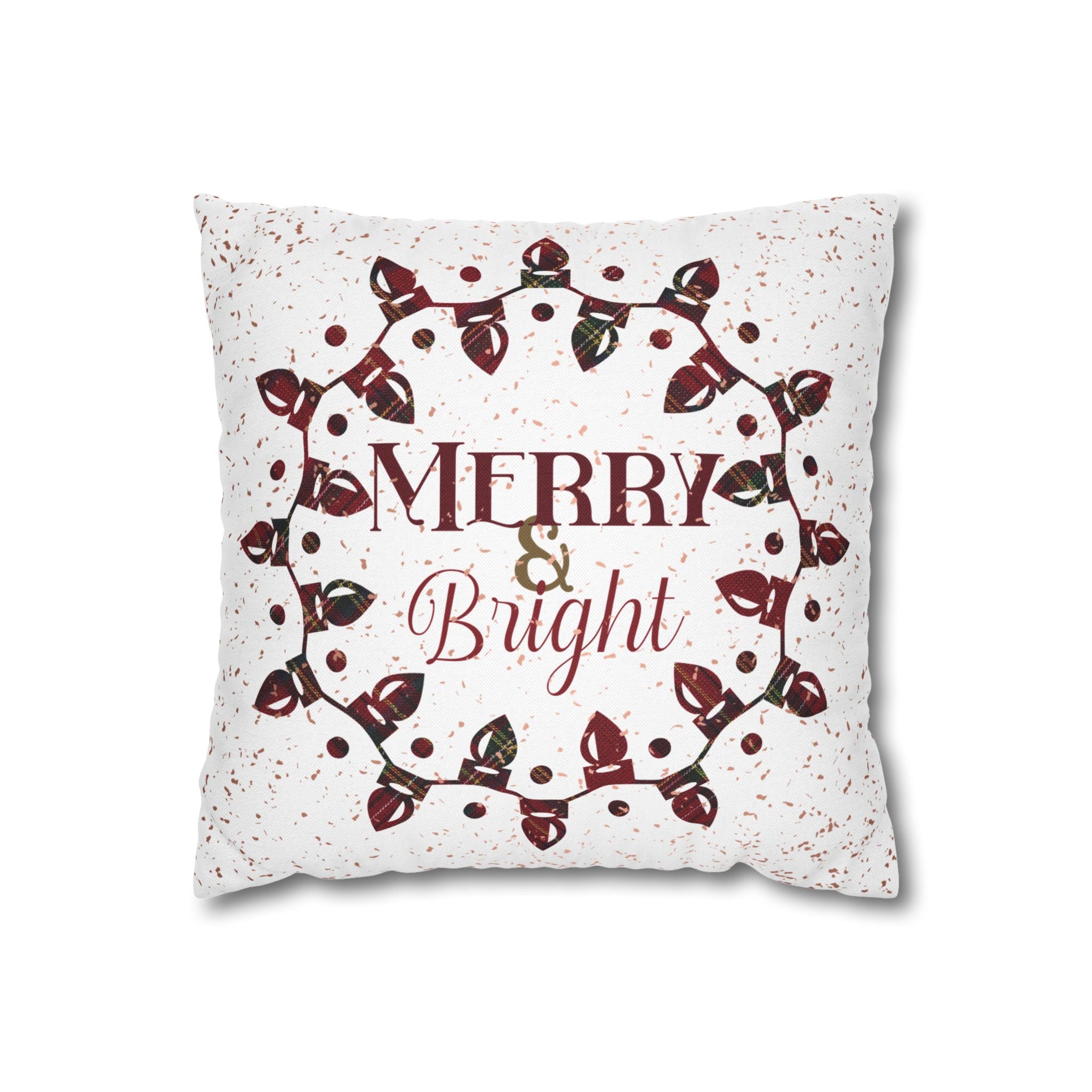 Merry & Bright Christmas Lights, Plaid Red, Throw Pillow Case