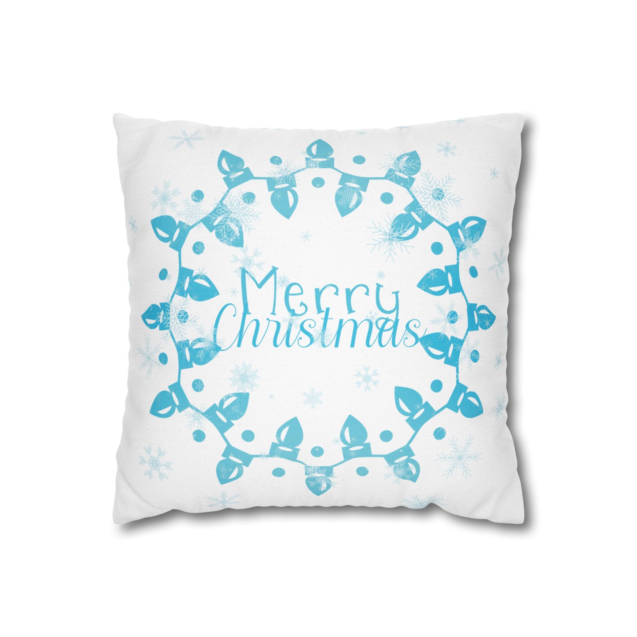 Merry Christmas Christmas Lights, Blue Lights, Throw Pillow Case