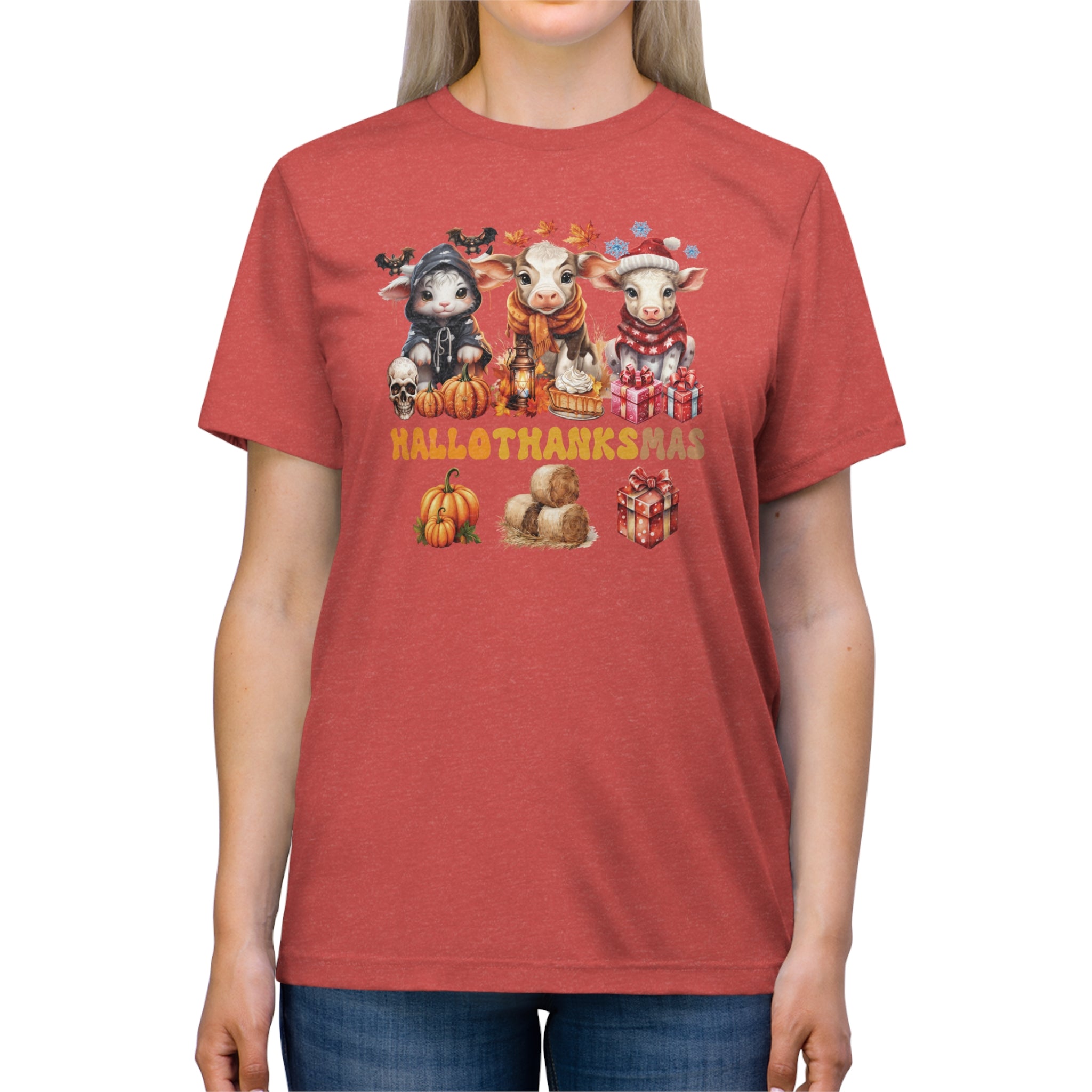 Spooky to Jolly - All-Season Celebration HalloThanksMas Tee (5), Unisex Triblend T-Shirt