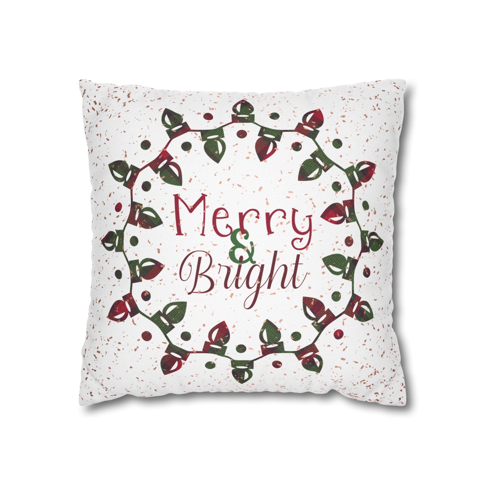 Merry & Bright Christmas Lights, Plaid Green, Throw Pillow Case