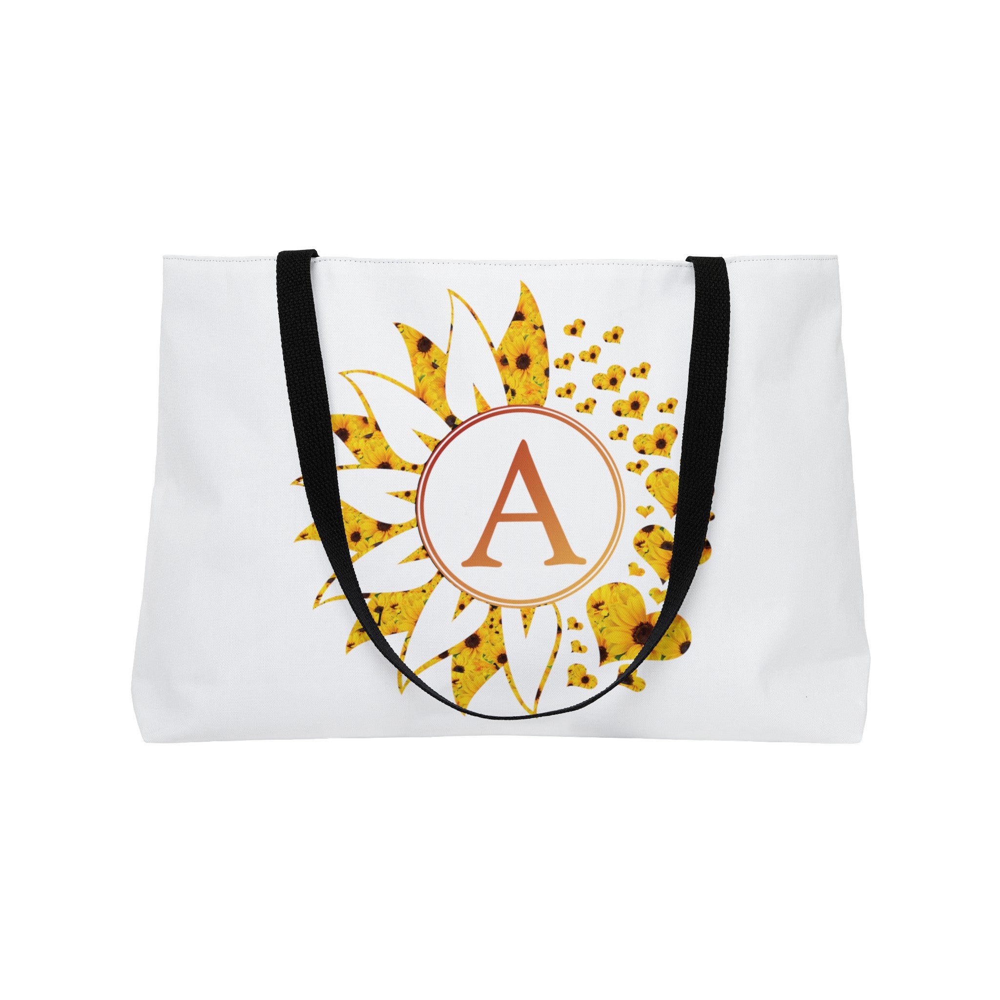 Flower & Hearts Personalized Monogram Weekender Tote Bag, Sunflower & Sunflower Hearts