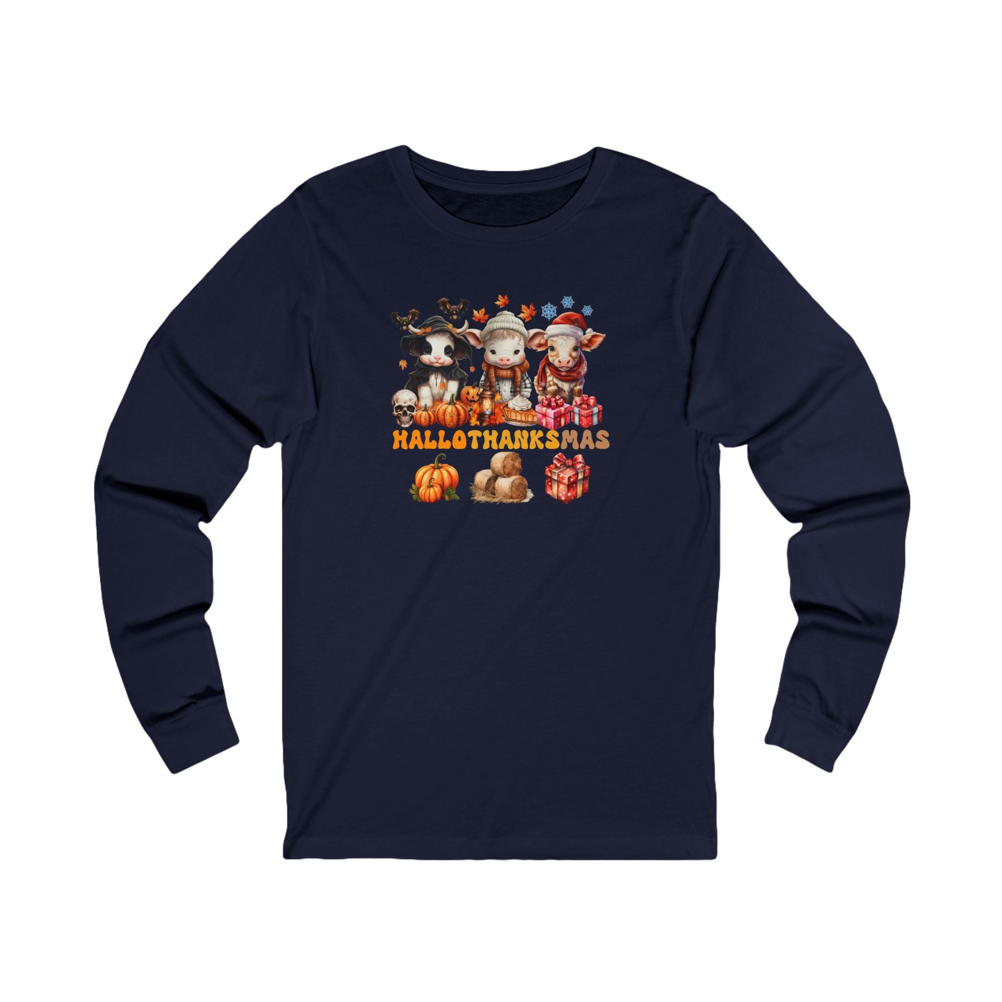 Spooky to Jolly - All-Season Celebration HalloThanksMas Tee (1), Unisex Jersey Long Sleeve Tee