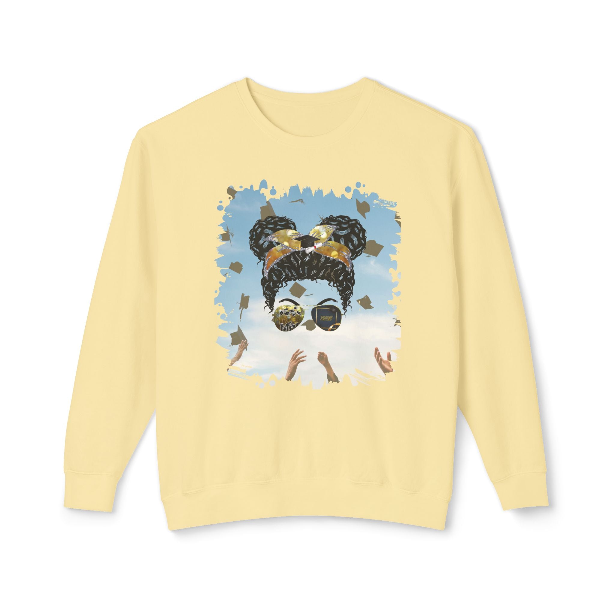 Celebration, Black Hair Messy Bun, Unisex Lightweight Crewneck Sweatshirt