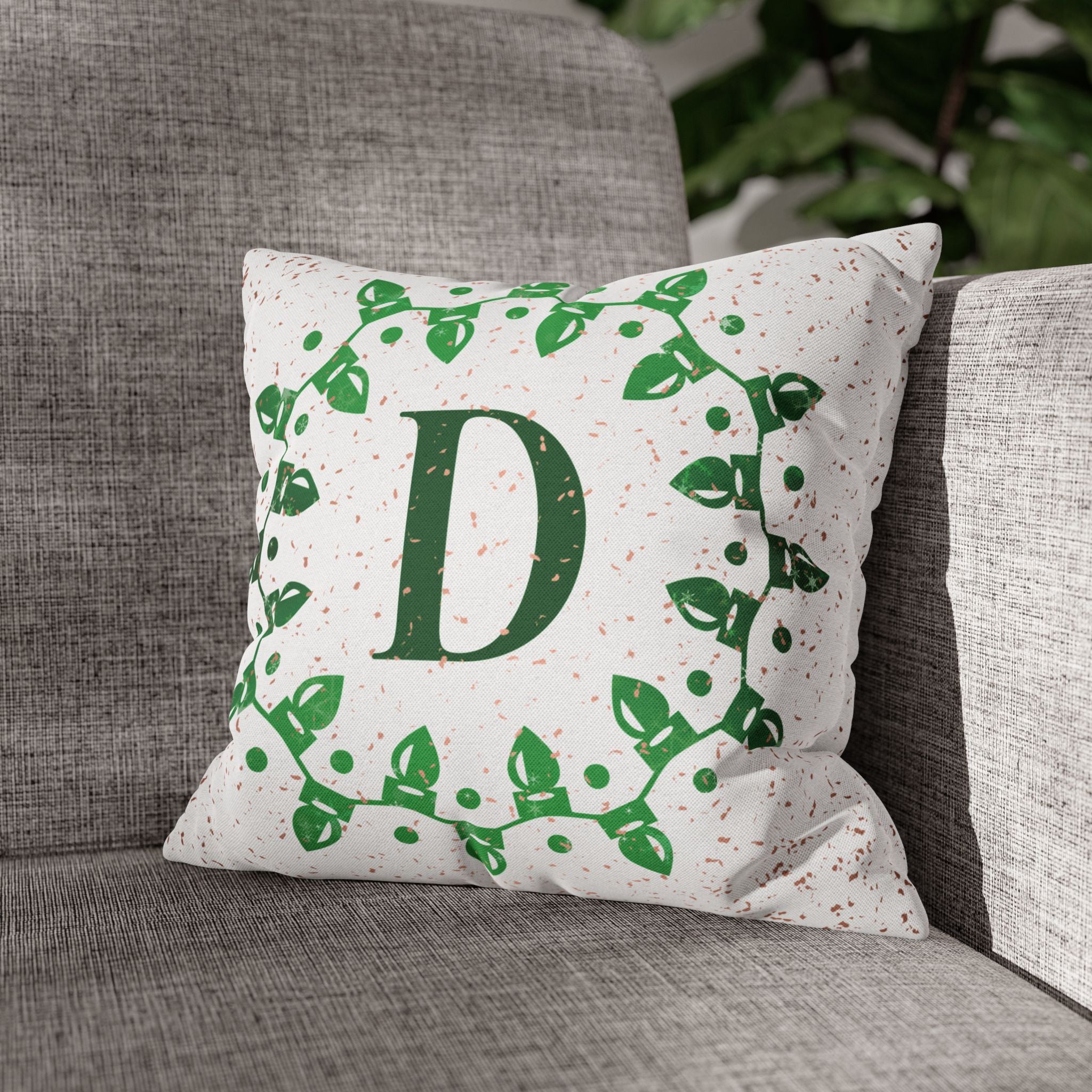 Monogram Christmas Lights, Personalized Monogram, Green Sparkle, Throw Pillow Case