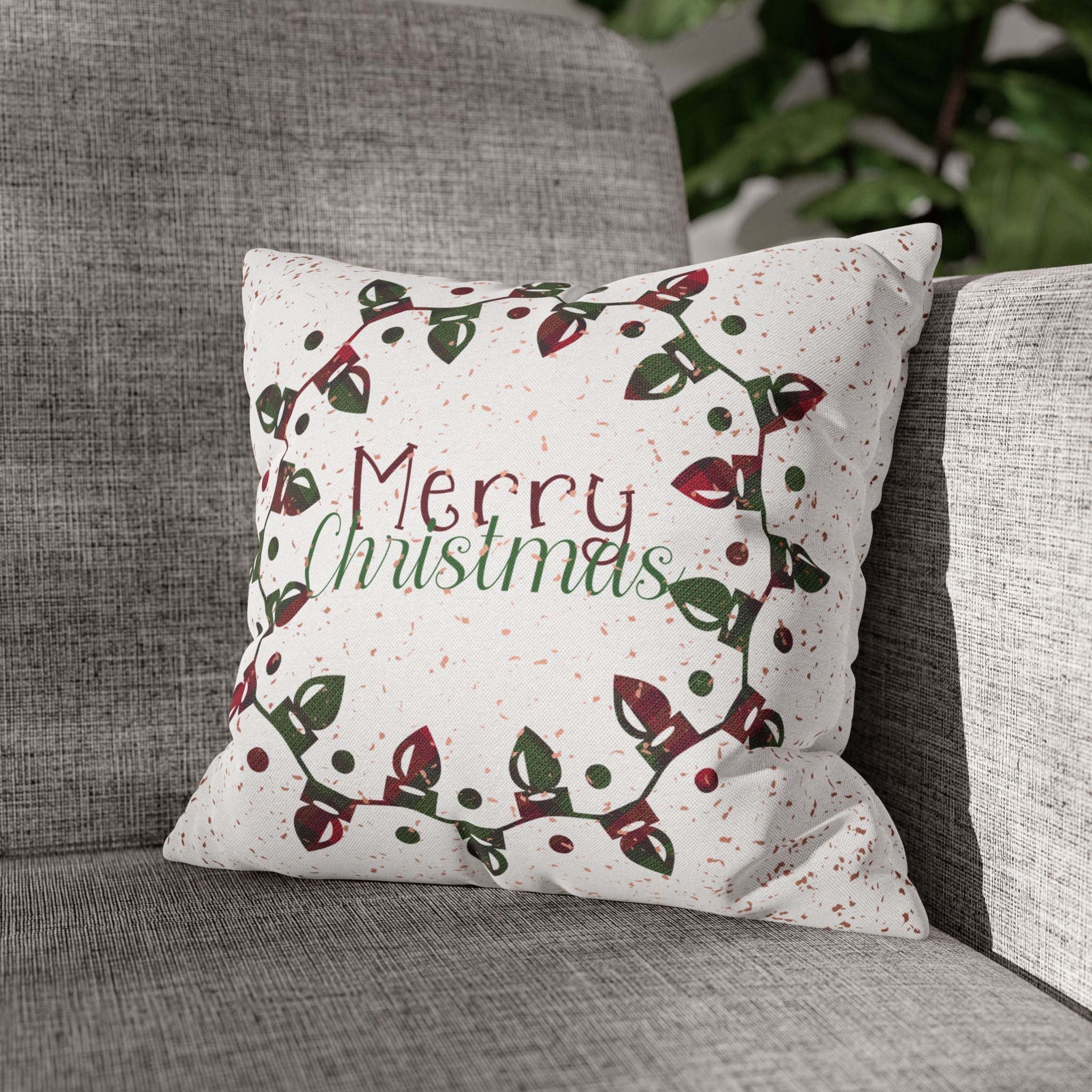 Merry Christmas Christmas Lights, Plaid Green, Throw Pillow Case