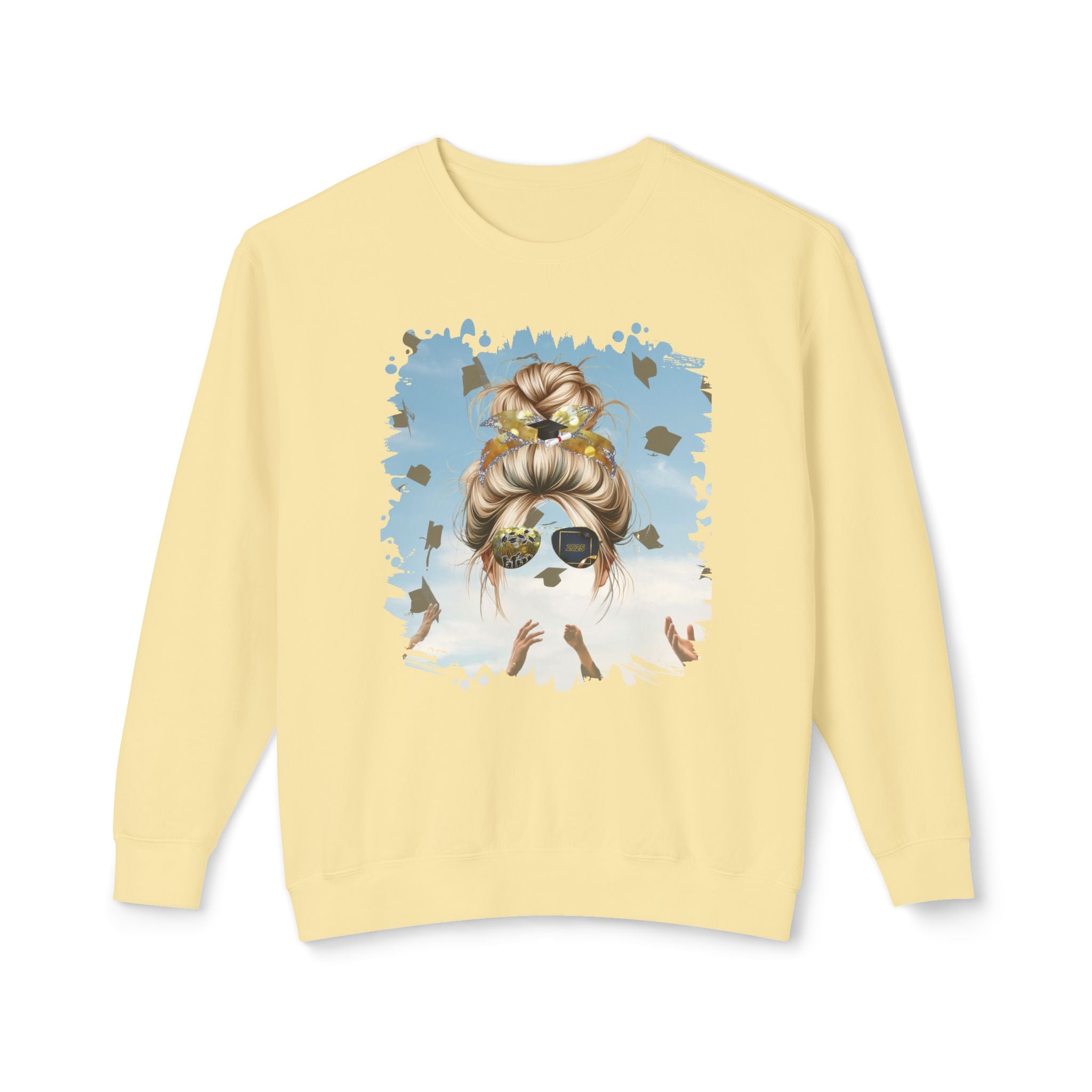 Celebration, Blond Hair Messy Bun, Unisex Lightweight Crewneck Sweatshirt