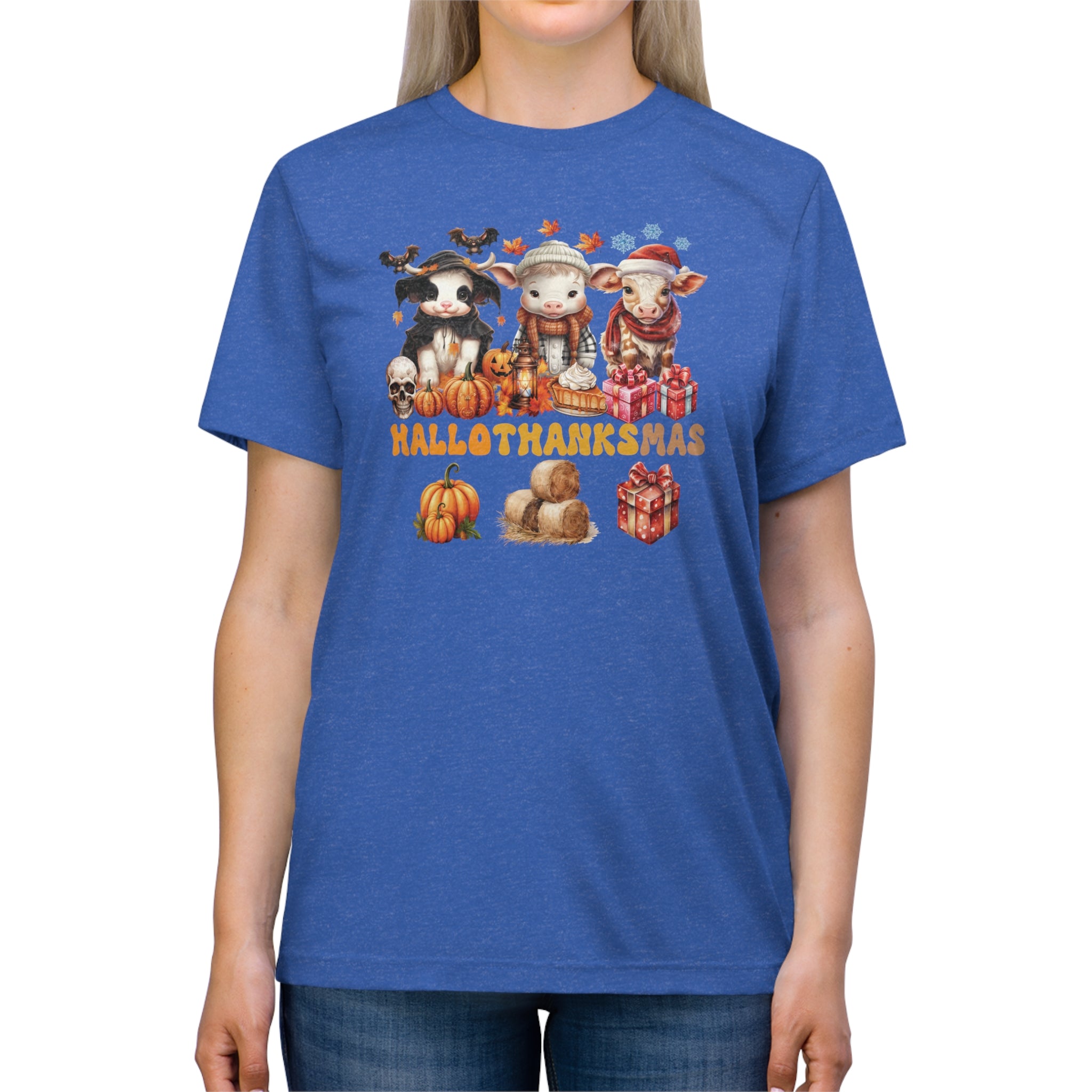 Spooky to Jolly - All-Season Celebration HalloThanksMas Tee (1), Unisex Triblend T-Shirt