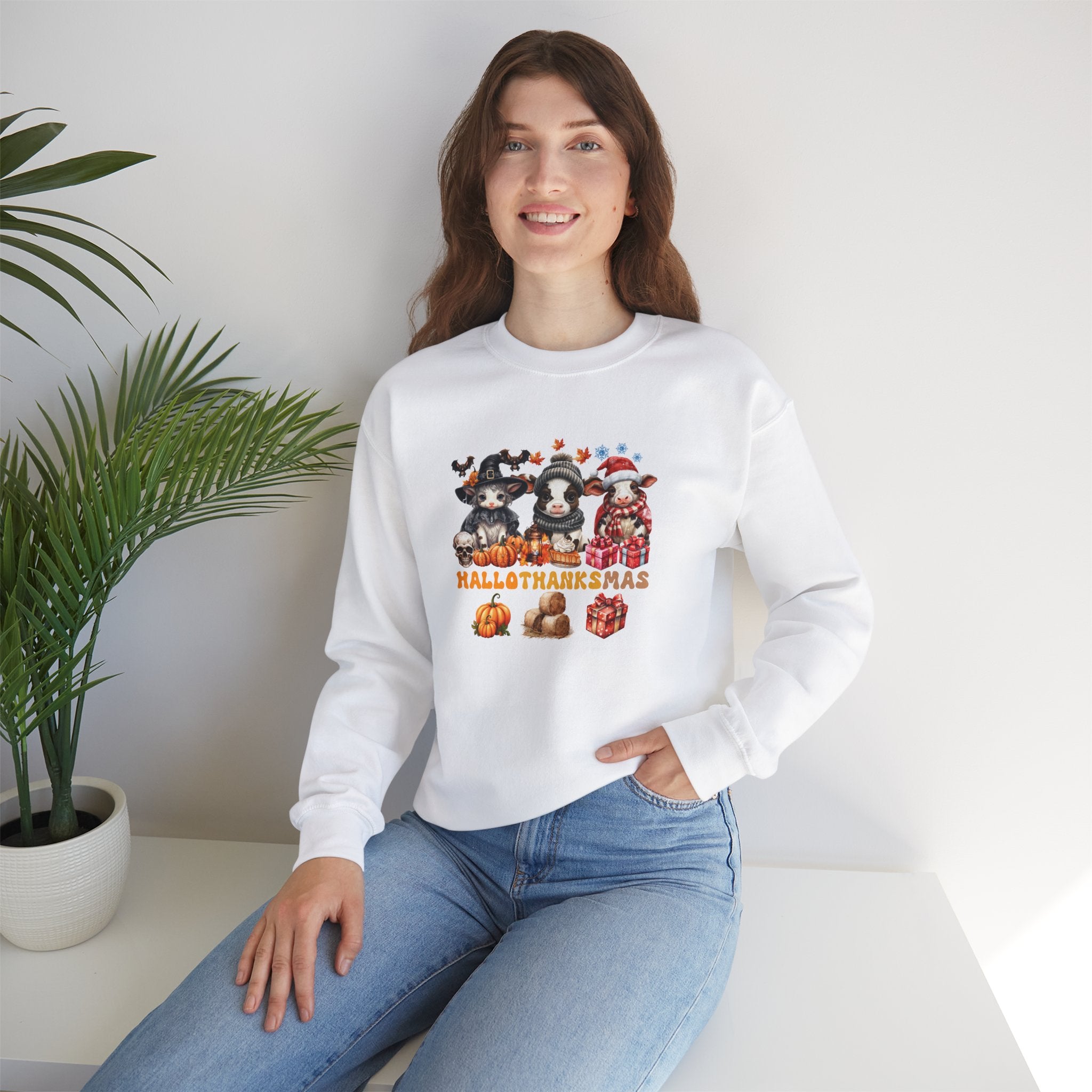 Spooky to Jolly - All-Season Celebration HalloThanksMas Tee (3), Unisex Heavy Blend™ Crewneck Sweatshirt