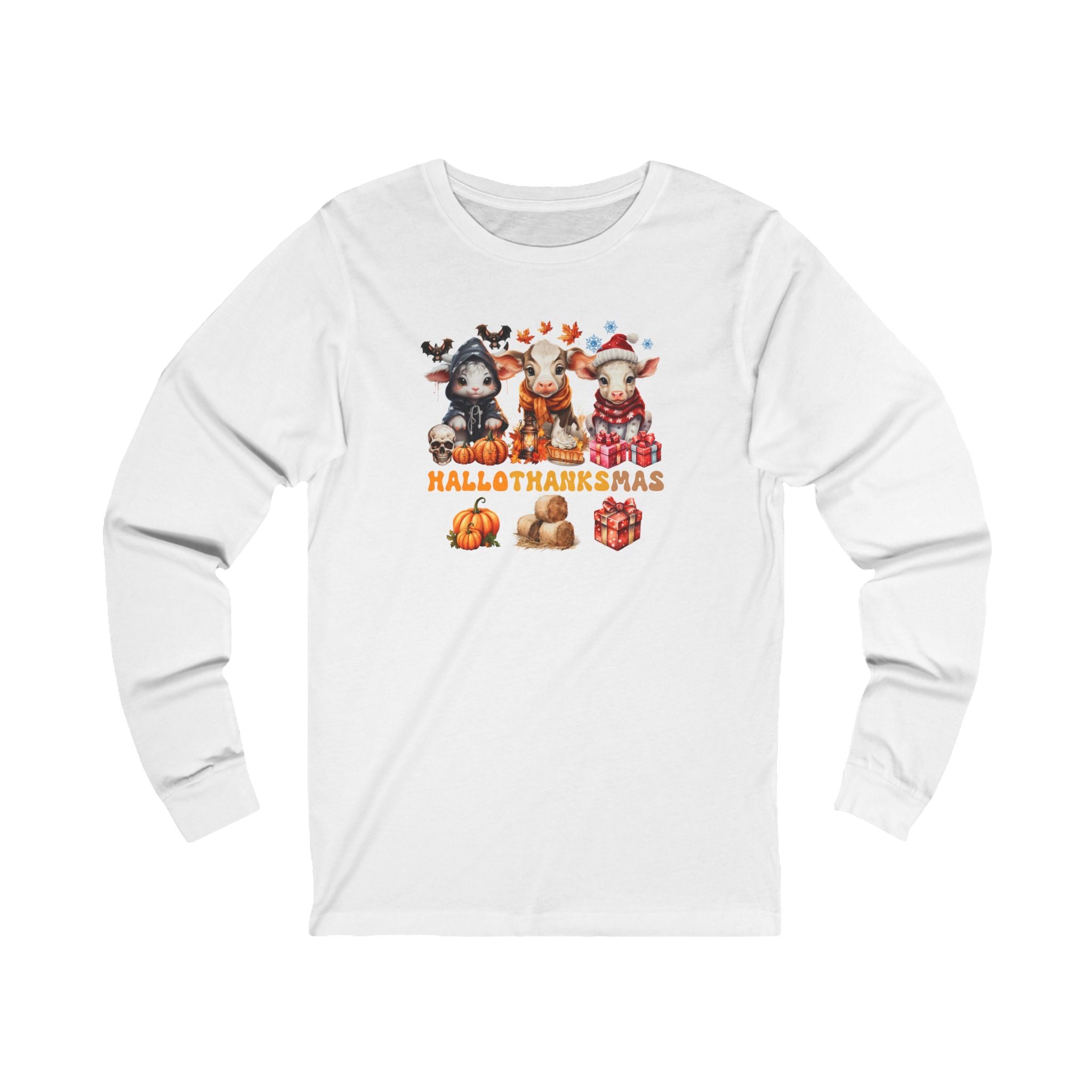 Spooky to Jolly - All-Season Celebration HalloThanksMas Tee (5), Unisex Jersey Long Sleeve Tee