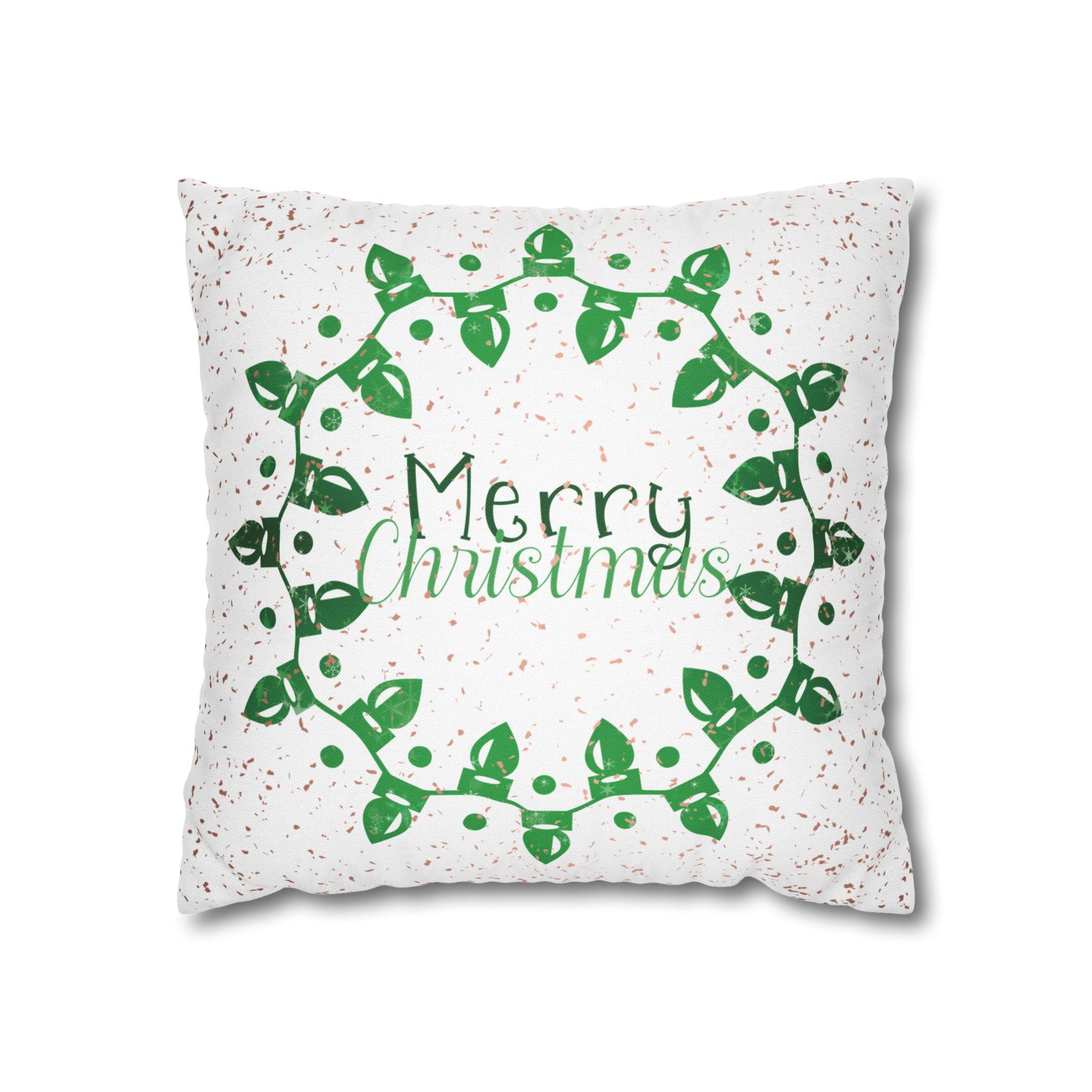 Merry Christmas Christmas Lights, Green Sparkle, Throw Pillow Case