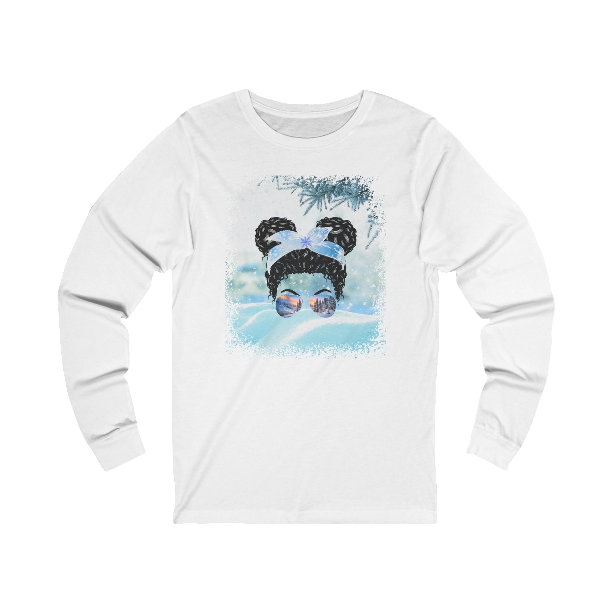 Snow, Black Hair Messy Bun, Unisex Jersey Long Sleeve Tee