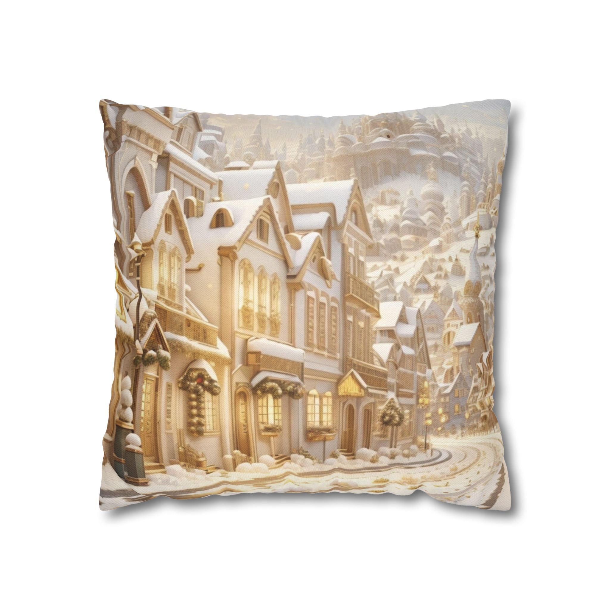 Vintage Winter Town, Throw Pillow Case