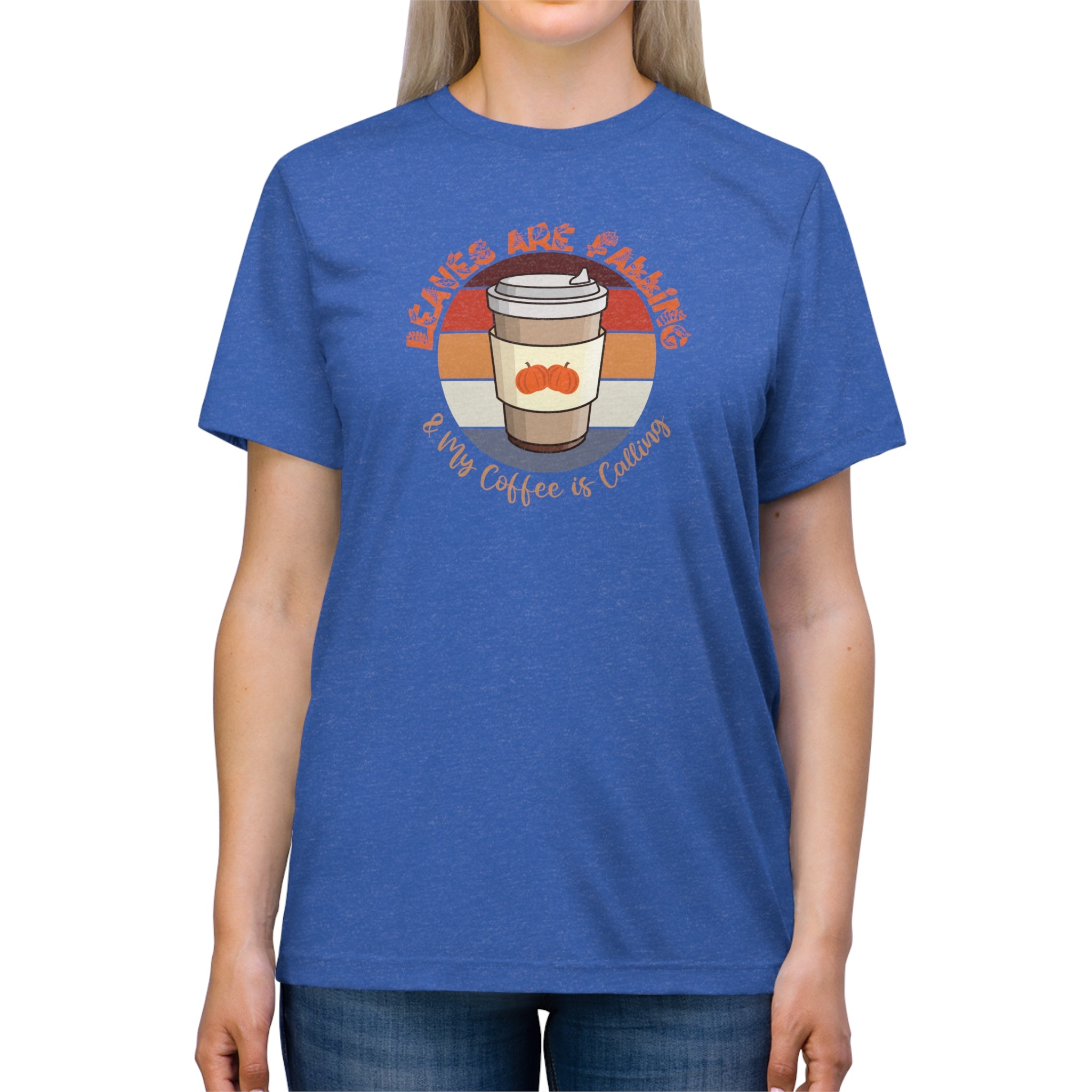 Autumn Brew Cozy Fall Coffee Lover’s Tee, Leaves, Unisex Triblend T-Shirt