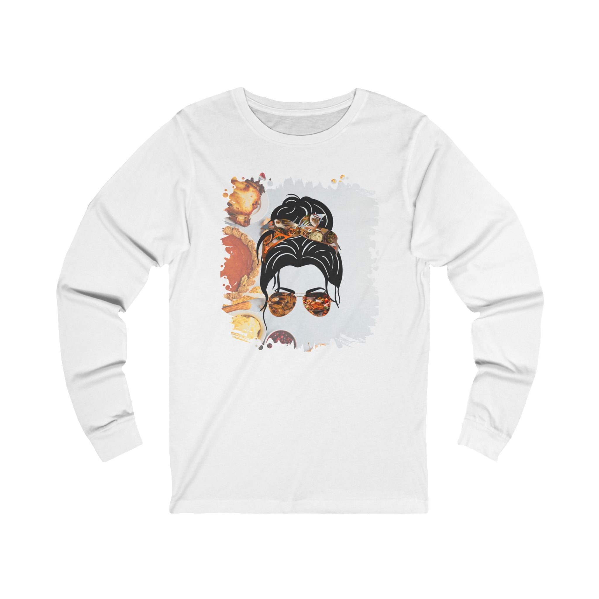 Thanksgiving Pie, Dark Hair Messy Bun, Unisex Jersey Long Sleeve Tee