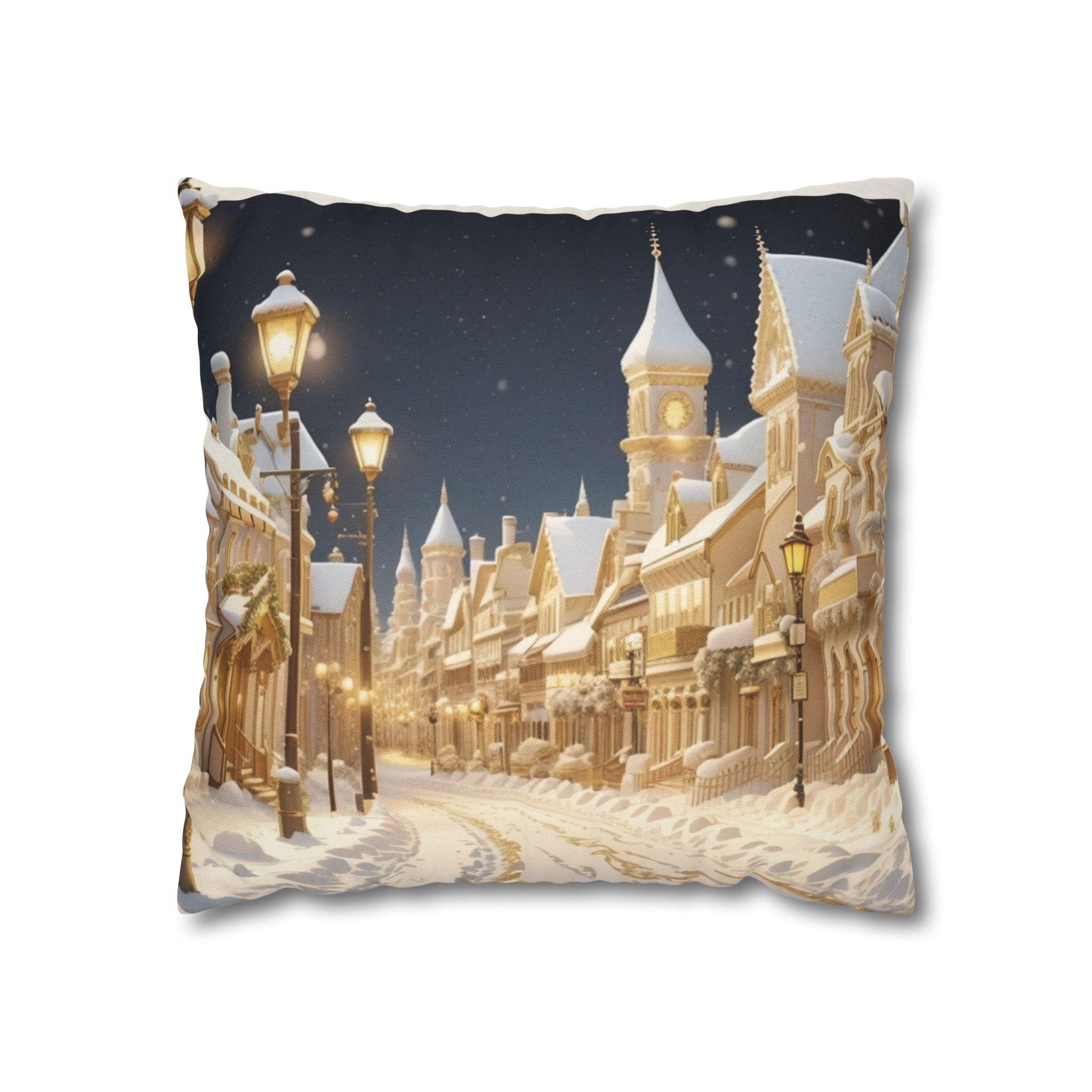 Vintage Winter Town, Throw Pillow Case