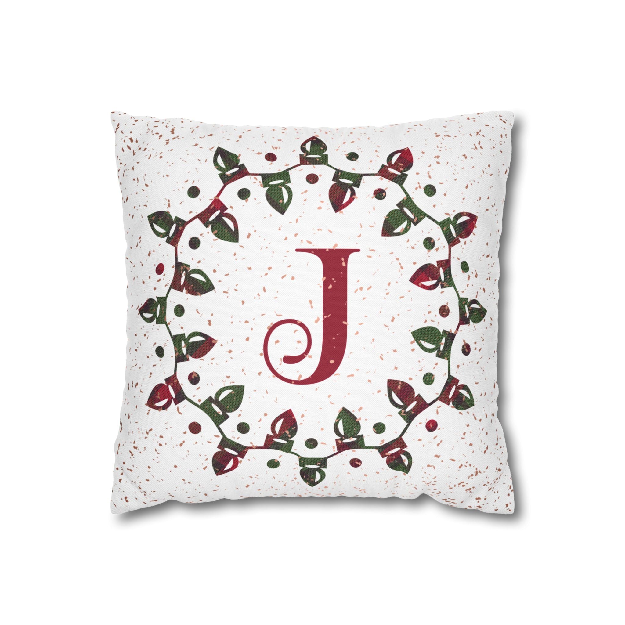 Monogram Christmas Lights, Personalized Monogram, Plaid Green, Throw Pillow Case